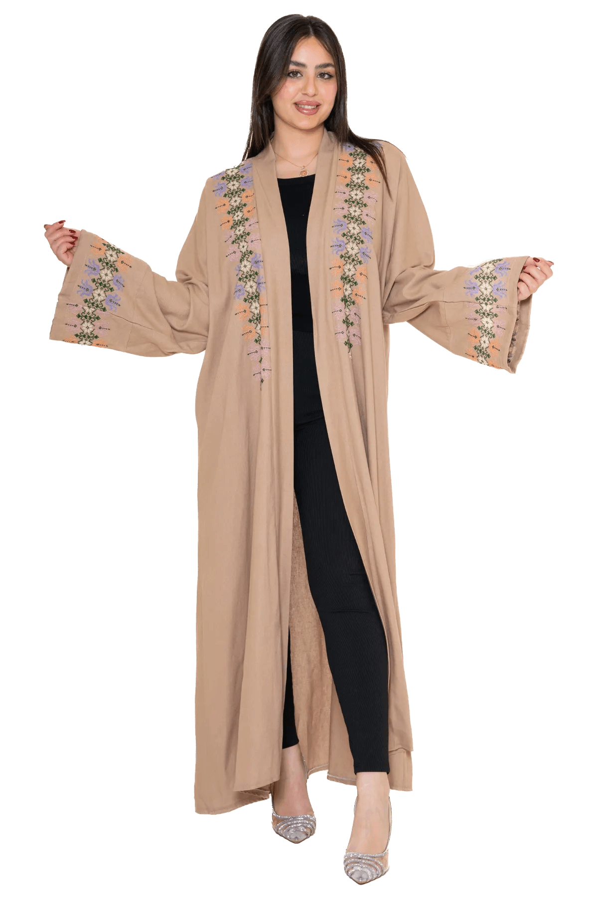 Hand-embroidered Beige bisht