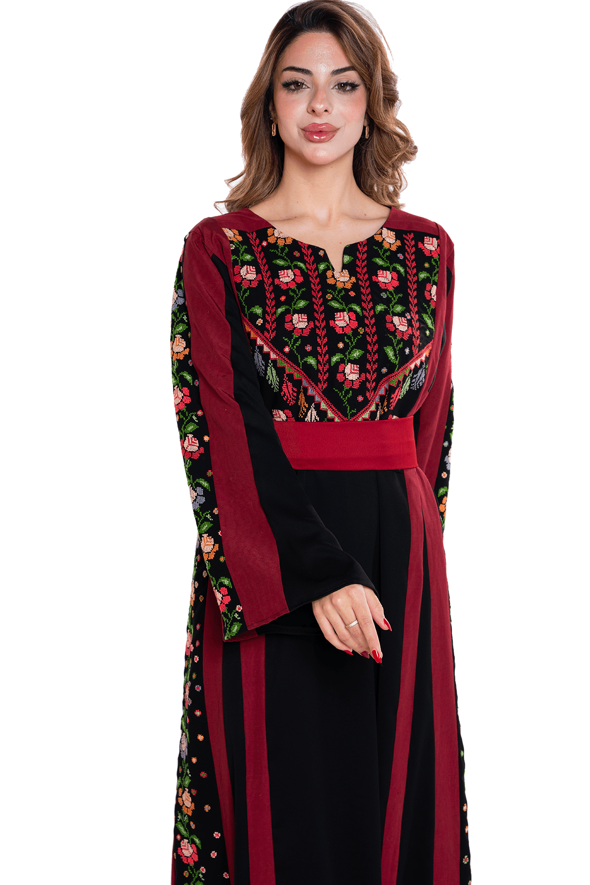 Rose hand-stitched Thoub