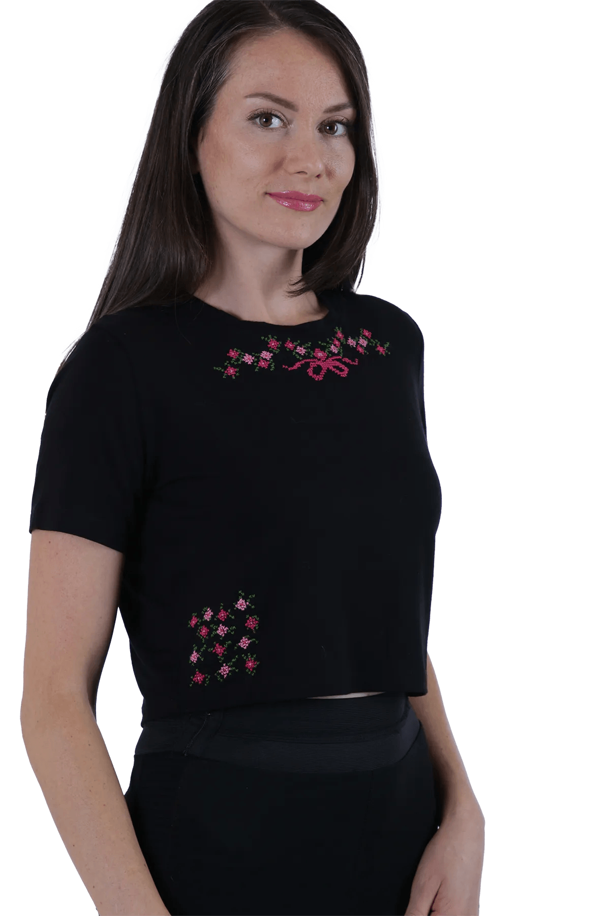 Black embroidered crop top (Medium)