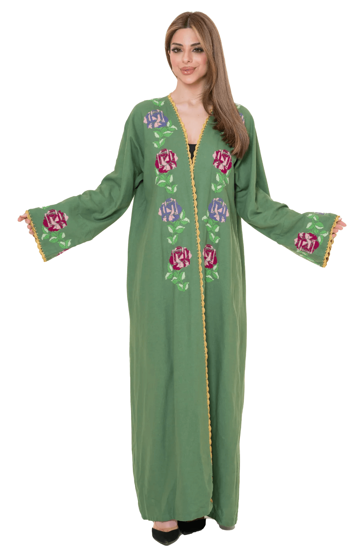 Hand-stitched green Bisht
