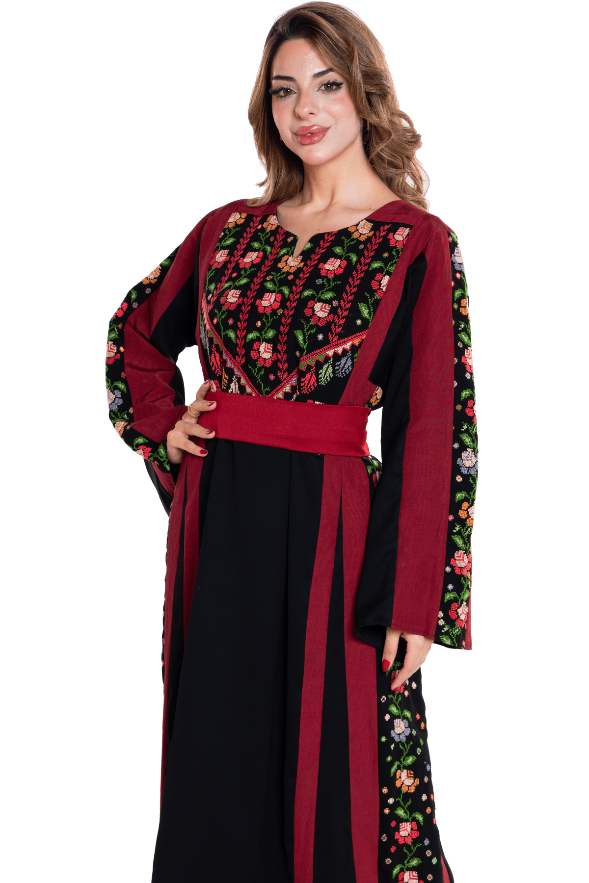Rose hand-stitched Thoub
