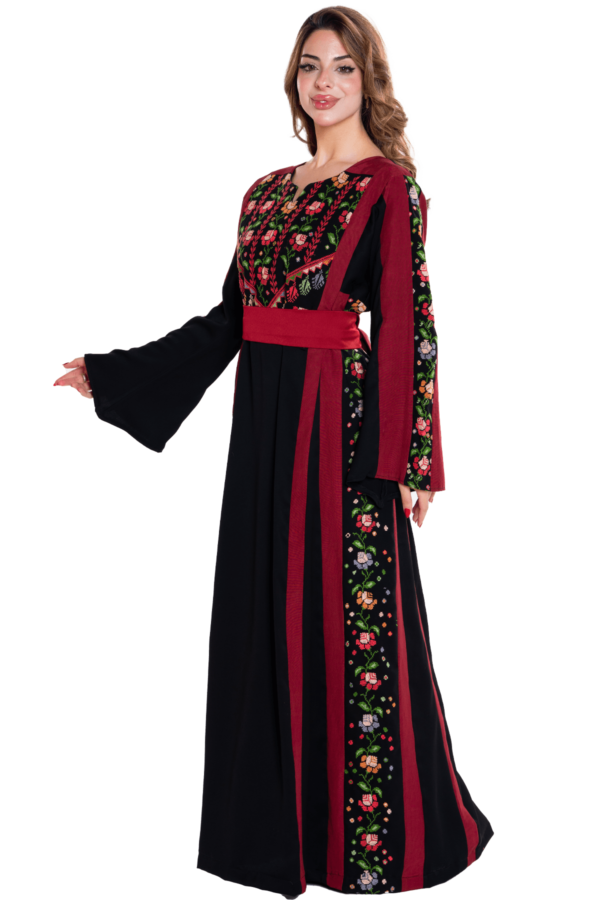 Rose hand-stitched Thoub