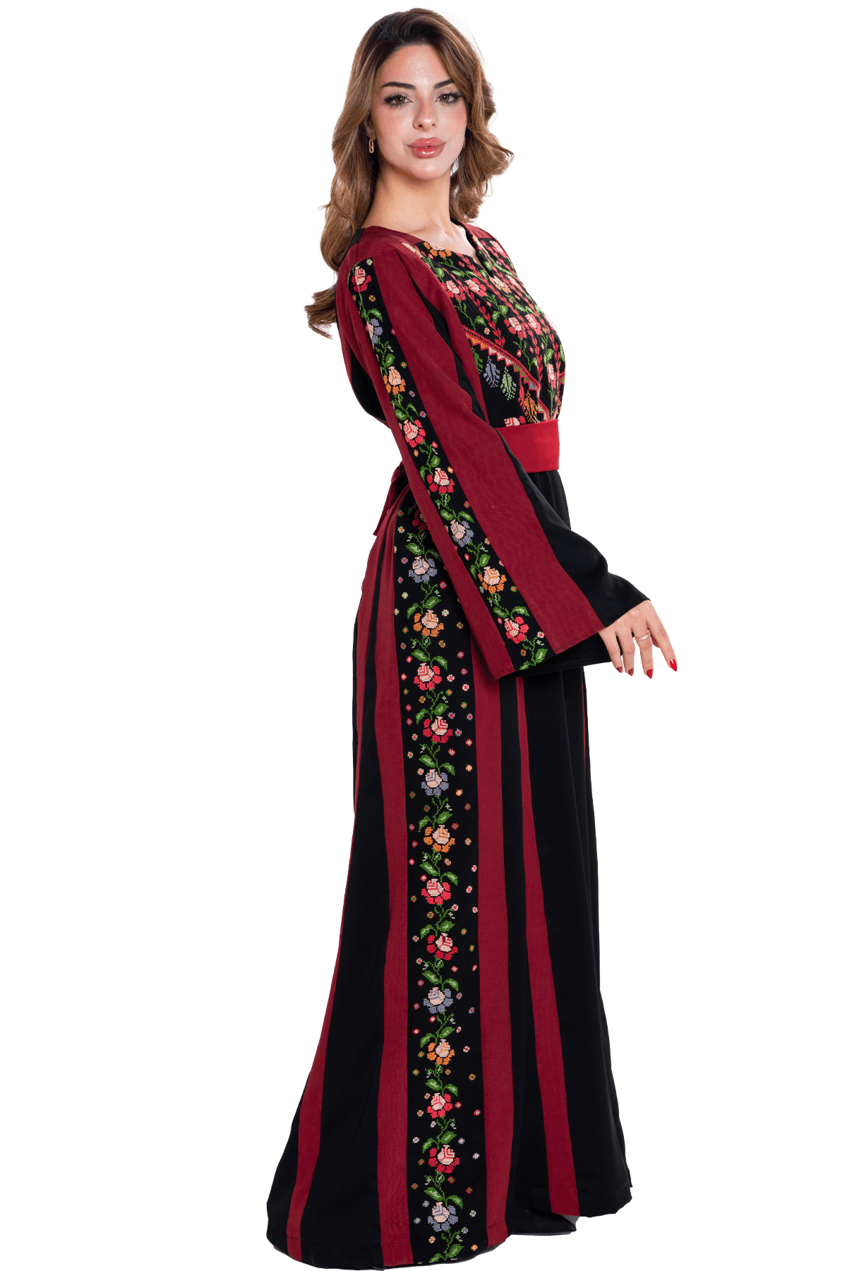 Rose hand-stitched Thoub
