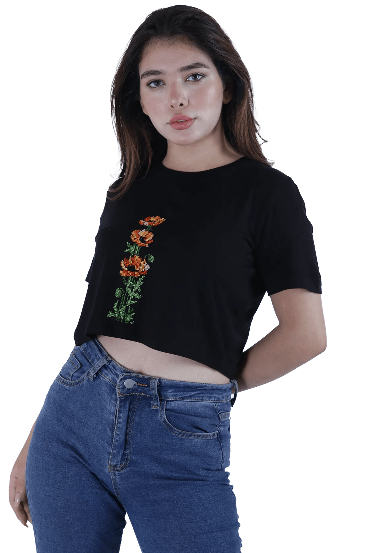 Black embroidered crop top (Large)
