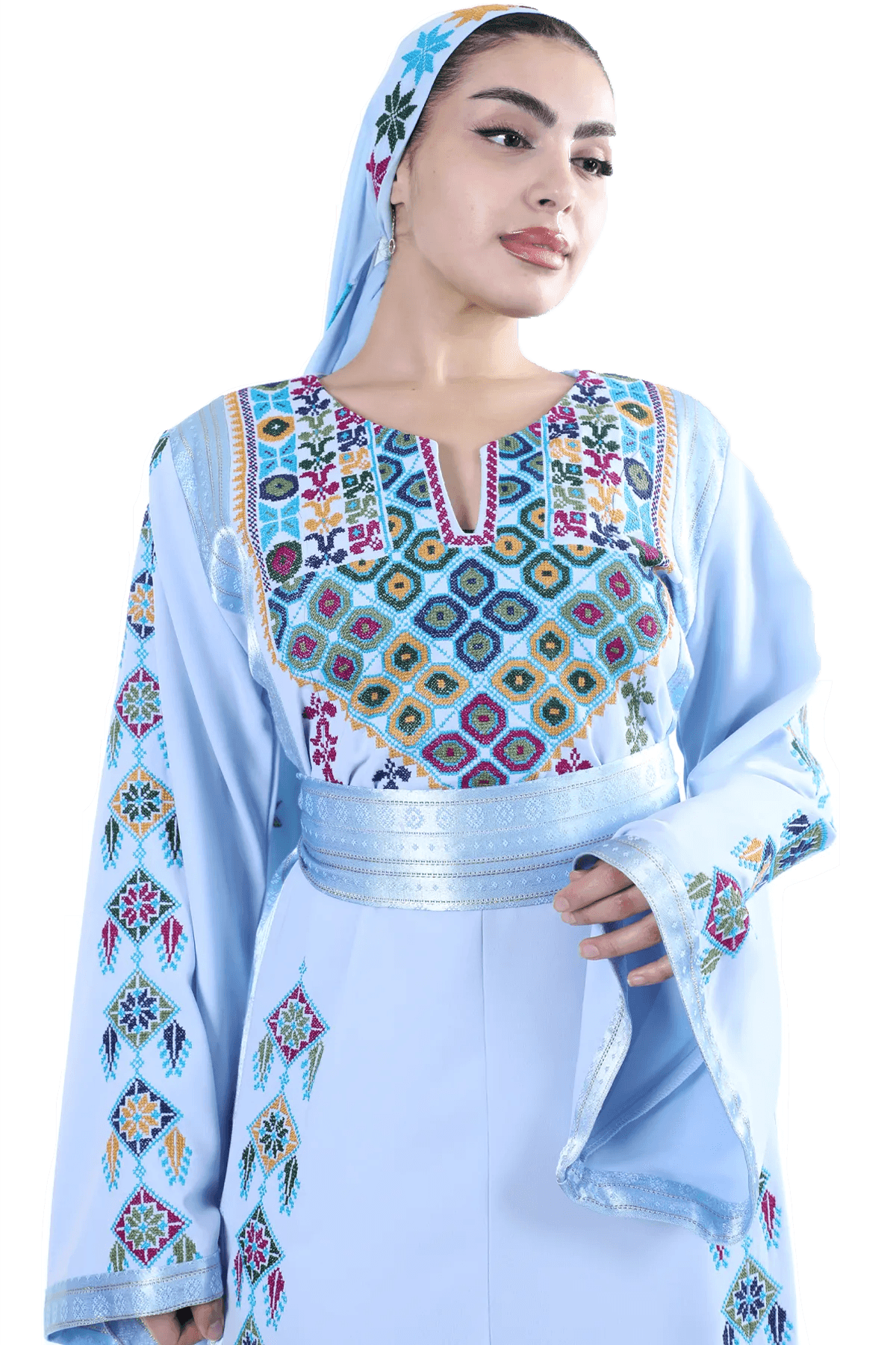 Blue Hand-Stitch Thoub - Tatreez Store