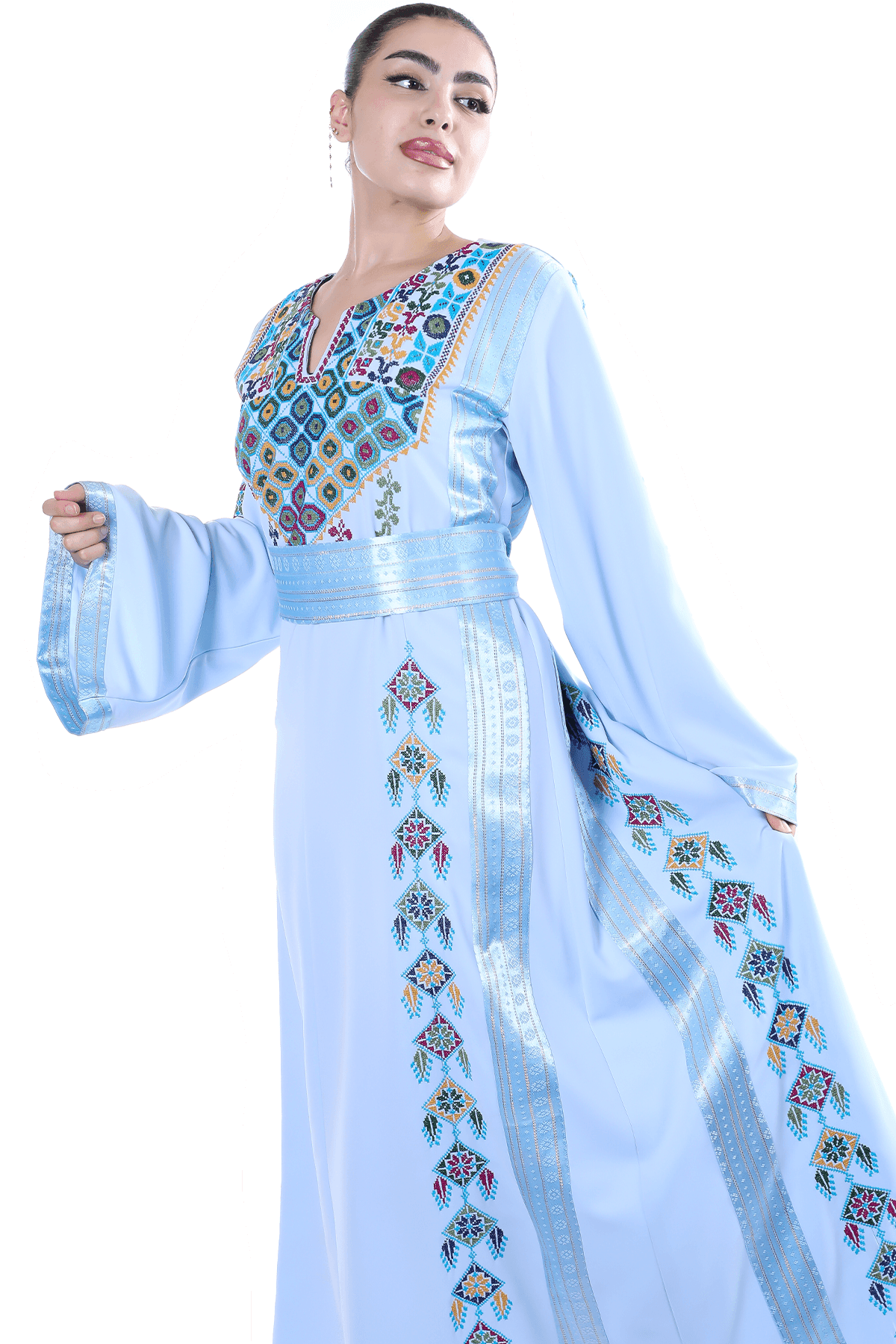 Blue Hand-Stitch Thoub - Tatreez Store