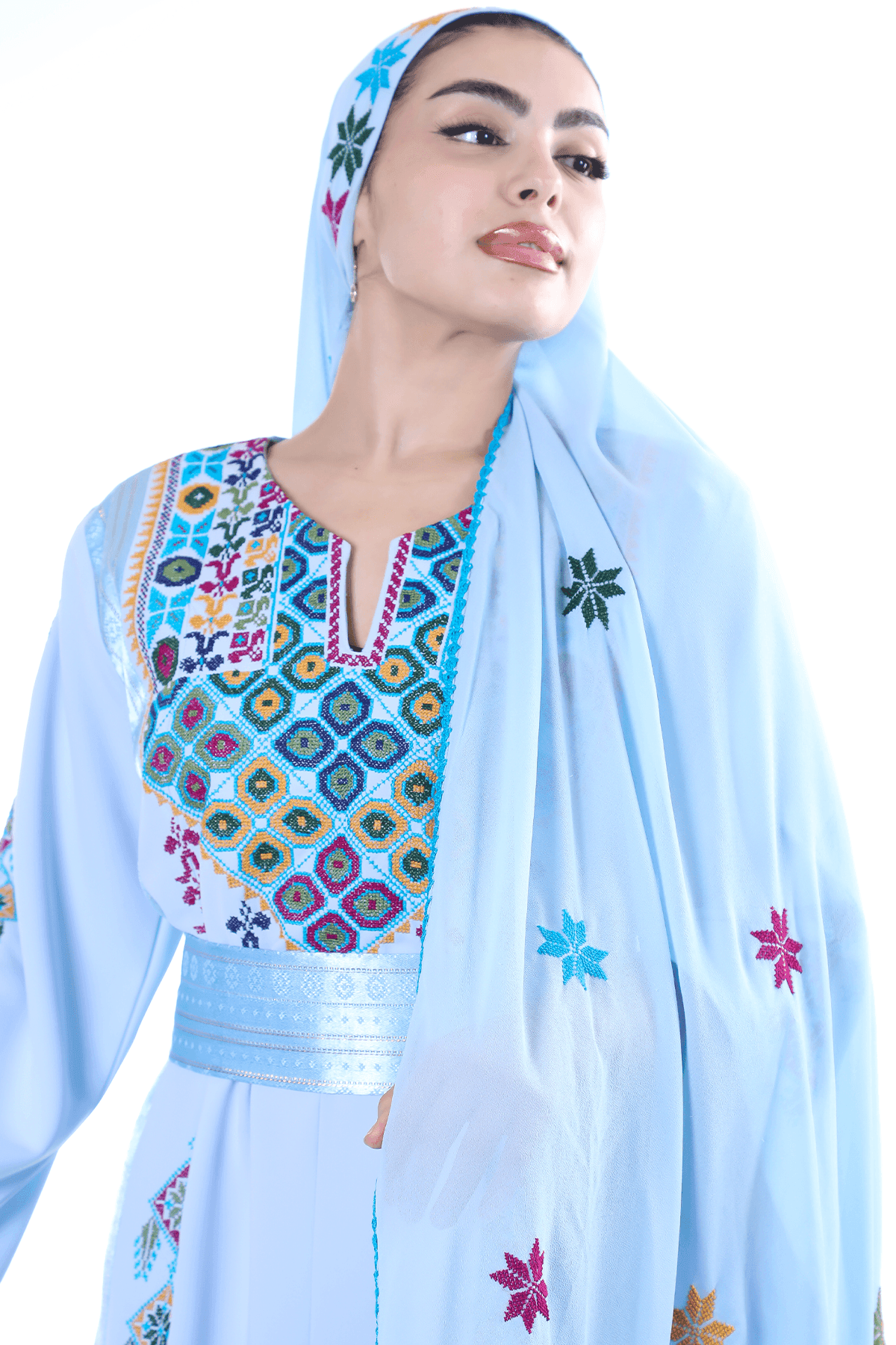 Blue Hand-Stitch Thoub - Tatreez Store