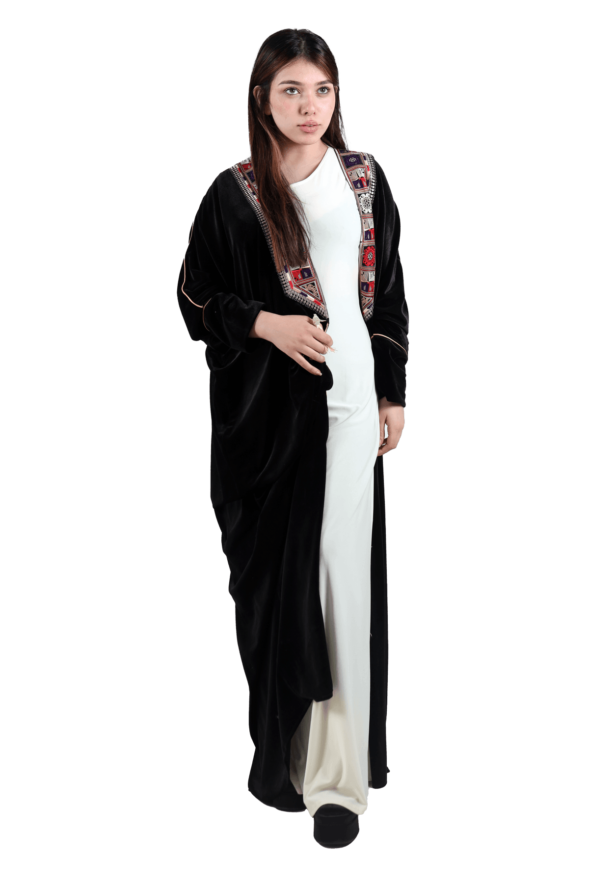 Embroidery velvet long Bisht - TATREEZ STORE