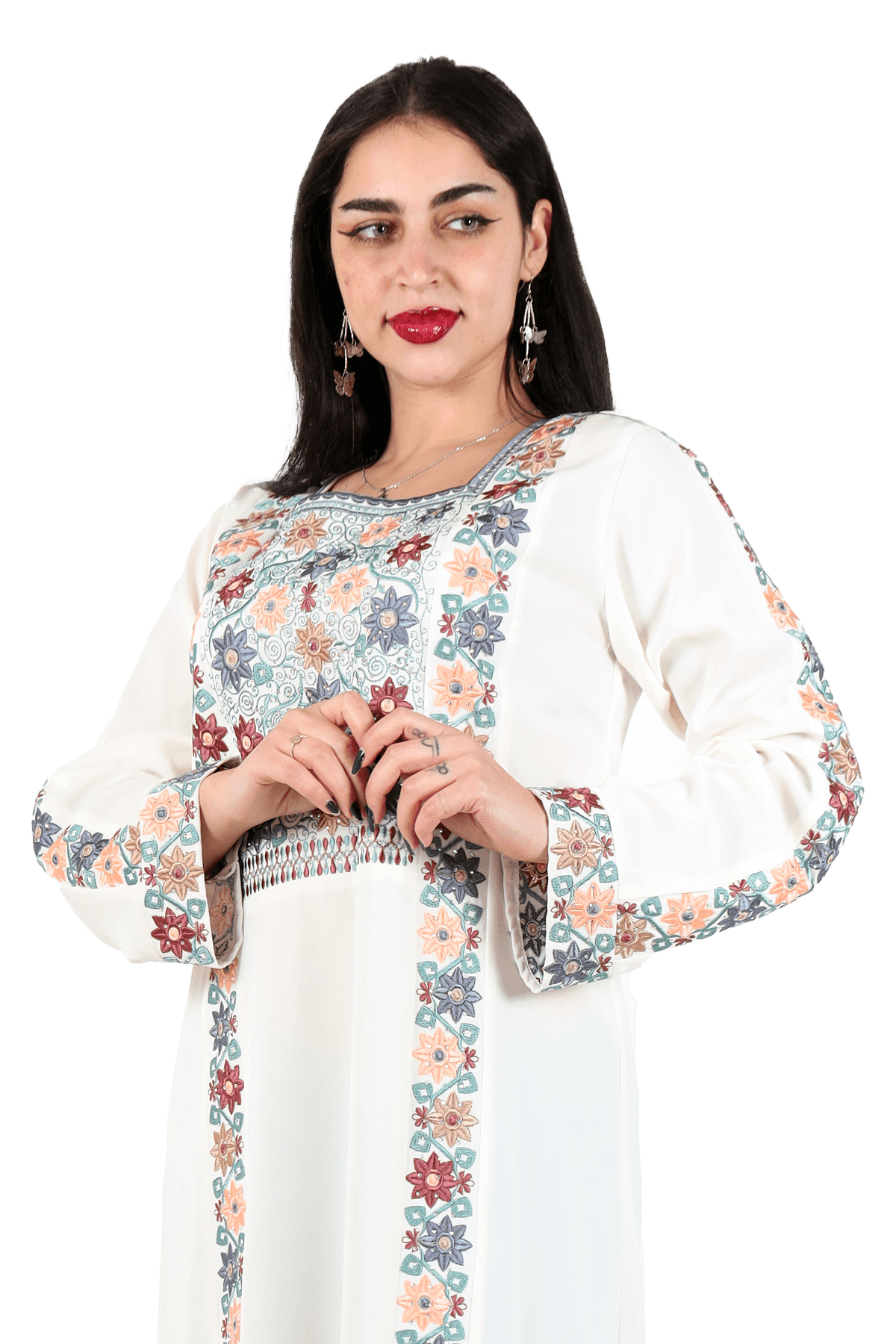 Flowers Embroidered Thoub - TATREEZ STORE