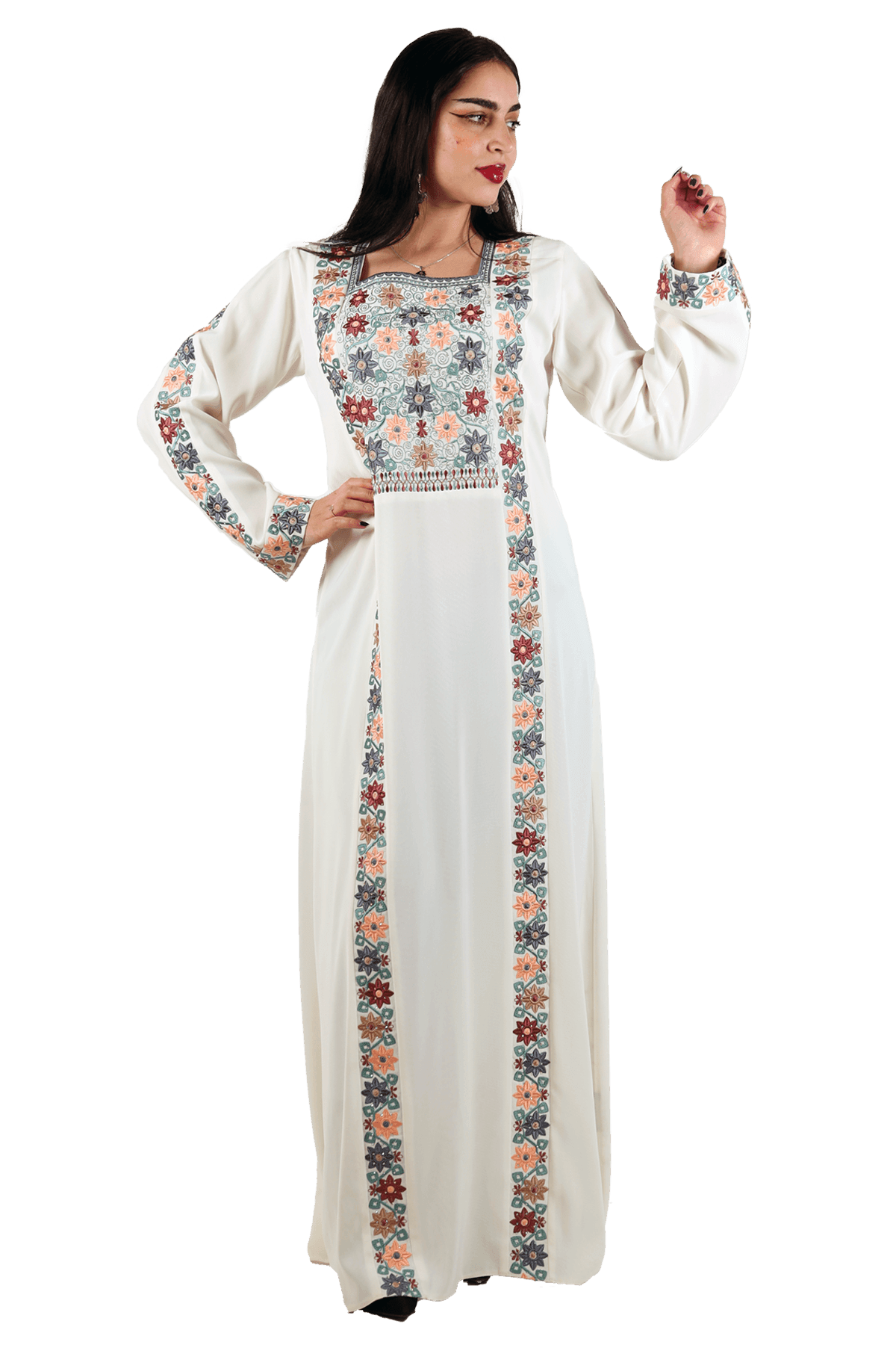 Flowers Embroidered Thoub - TATREEZ STORE