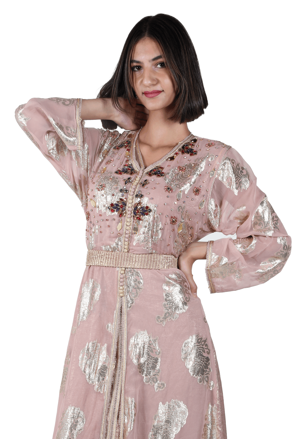 Lustrous Lace Noir Kaftan (3pcs) - TATREEZ STORE