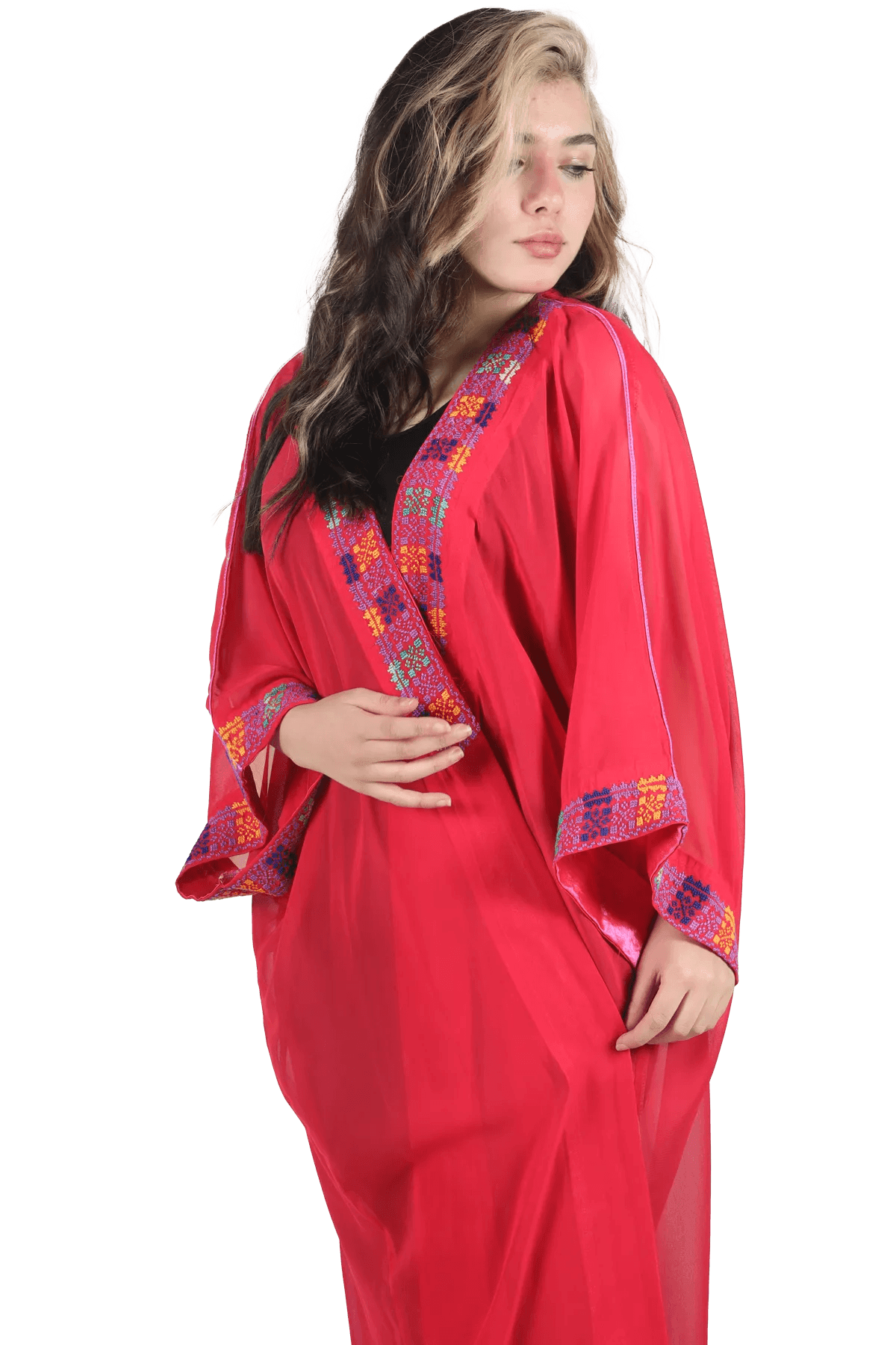 Pink Hand-Embroidered Bisht - Tatreez Store