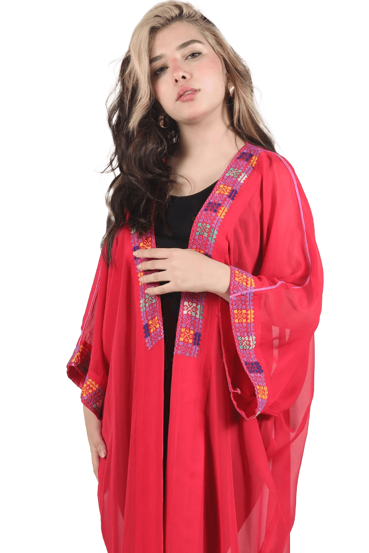 Pink Hand-Embroidered Bisht - Tatreez Store