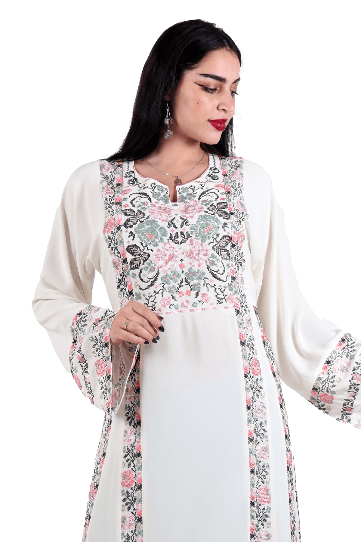 Rose butterfly embroidered Thoub - TATREEZ STORE