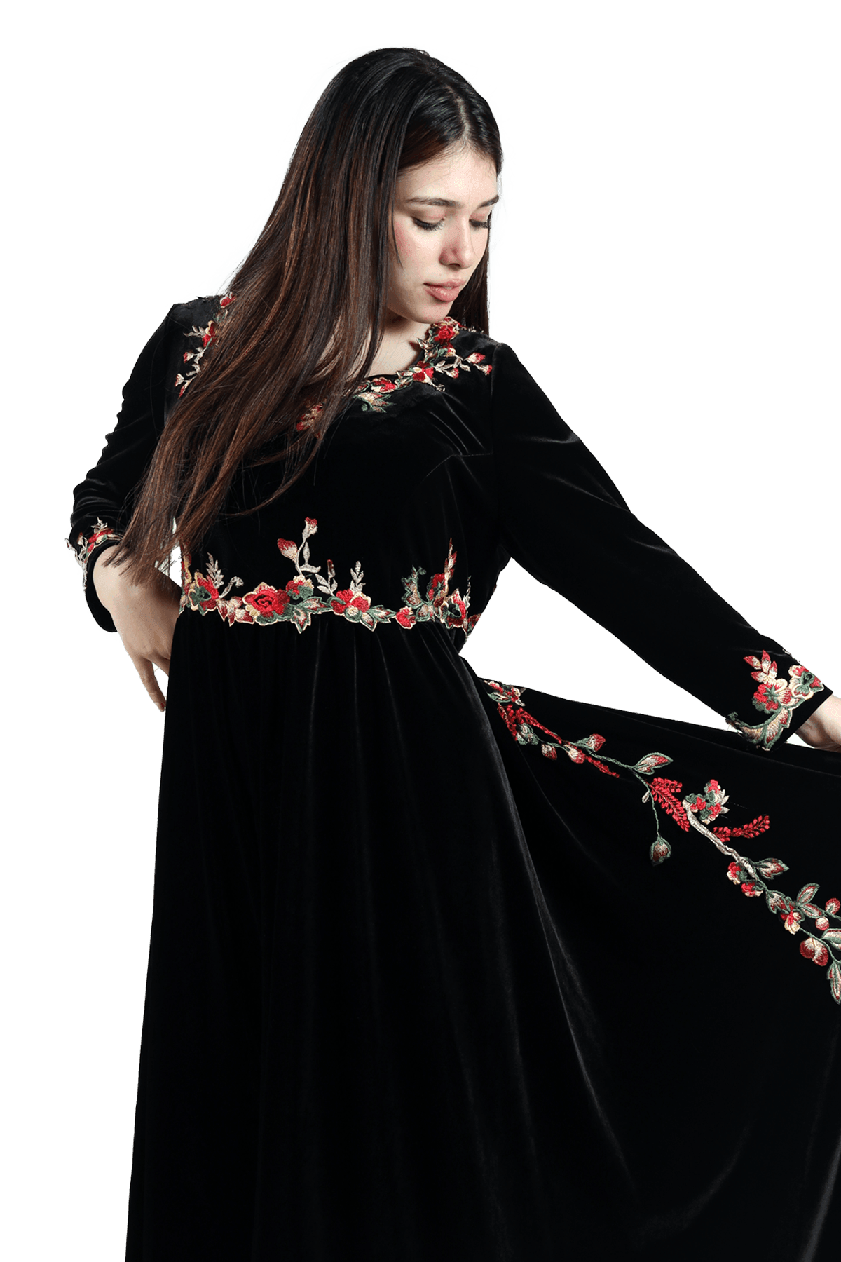 Velvet fire rose Dress - TATREEZ STORE