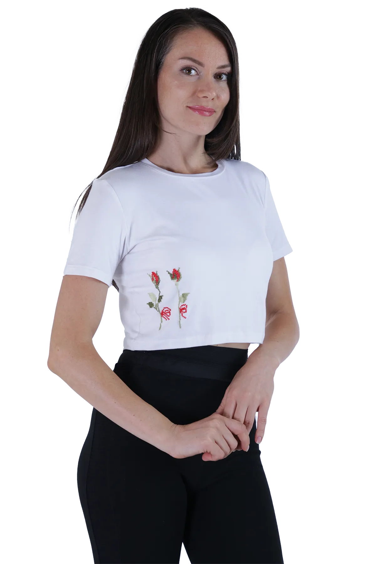 white embroidered crop top (Medium)