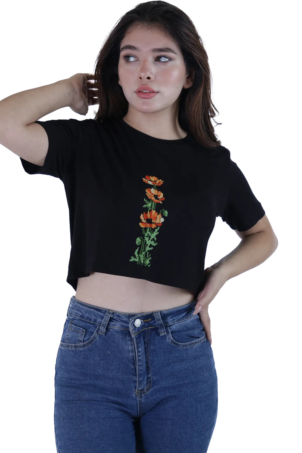 Black embroidered crop top (Large)