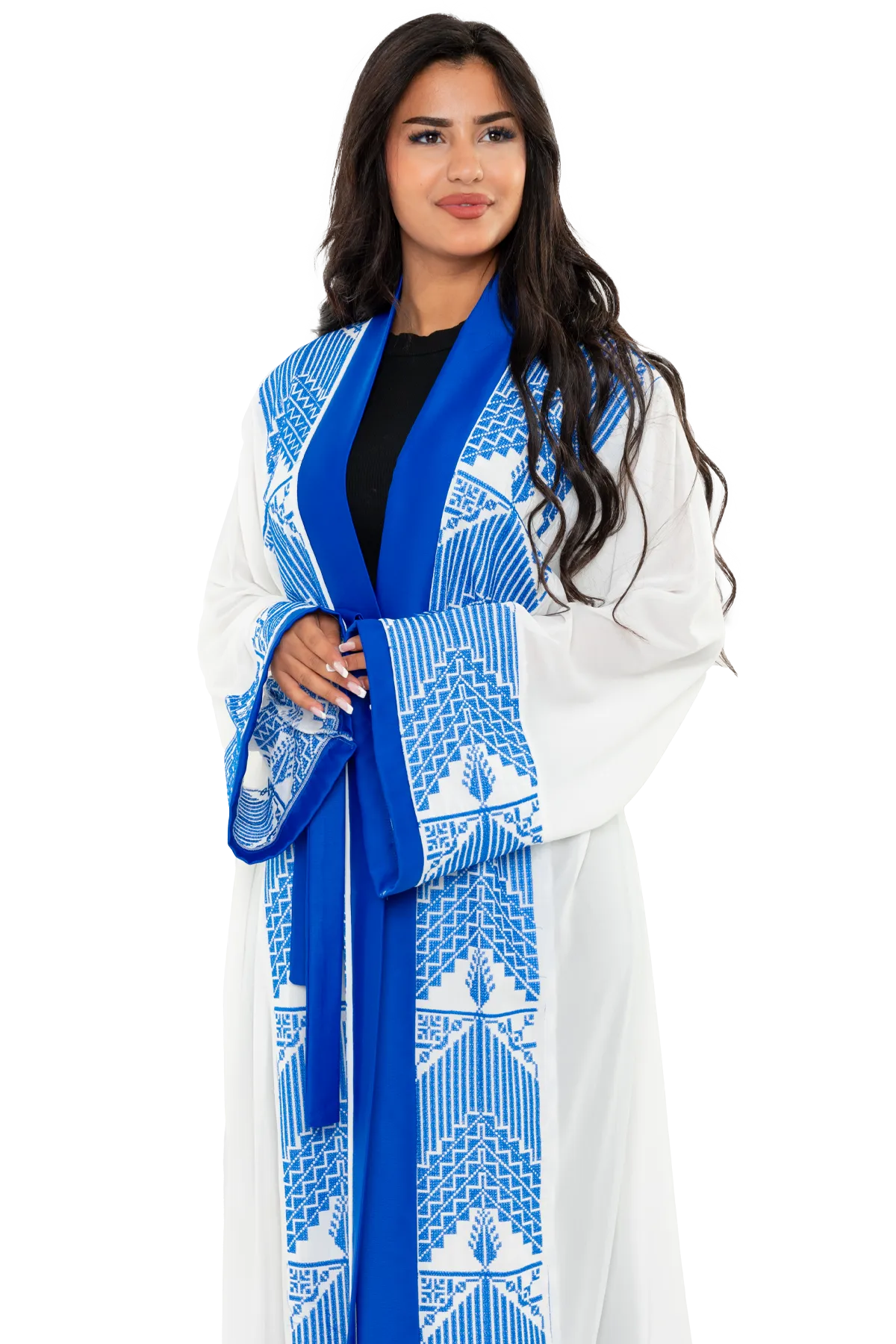 White & blue Embroidered Bisht