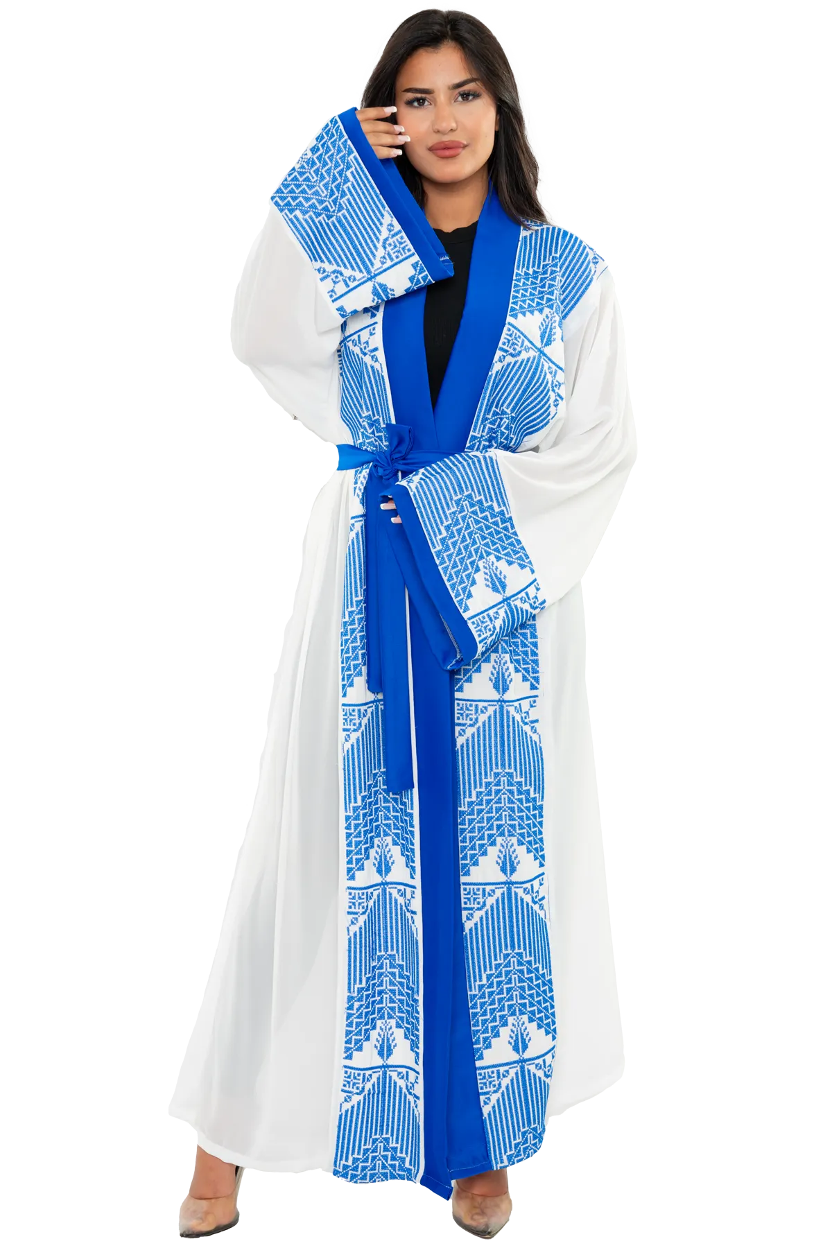 White & blue Embroidered Bisht