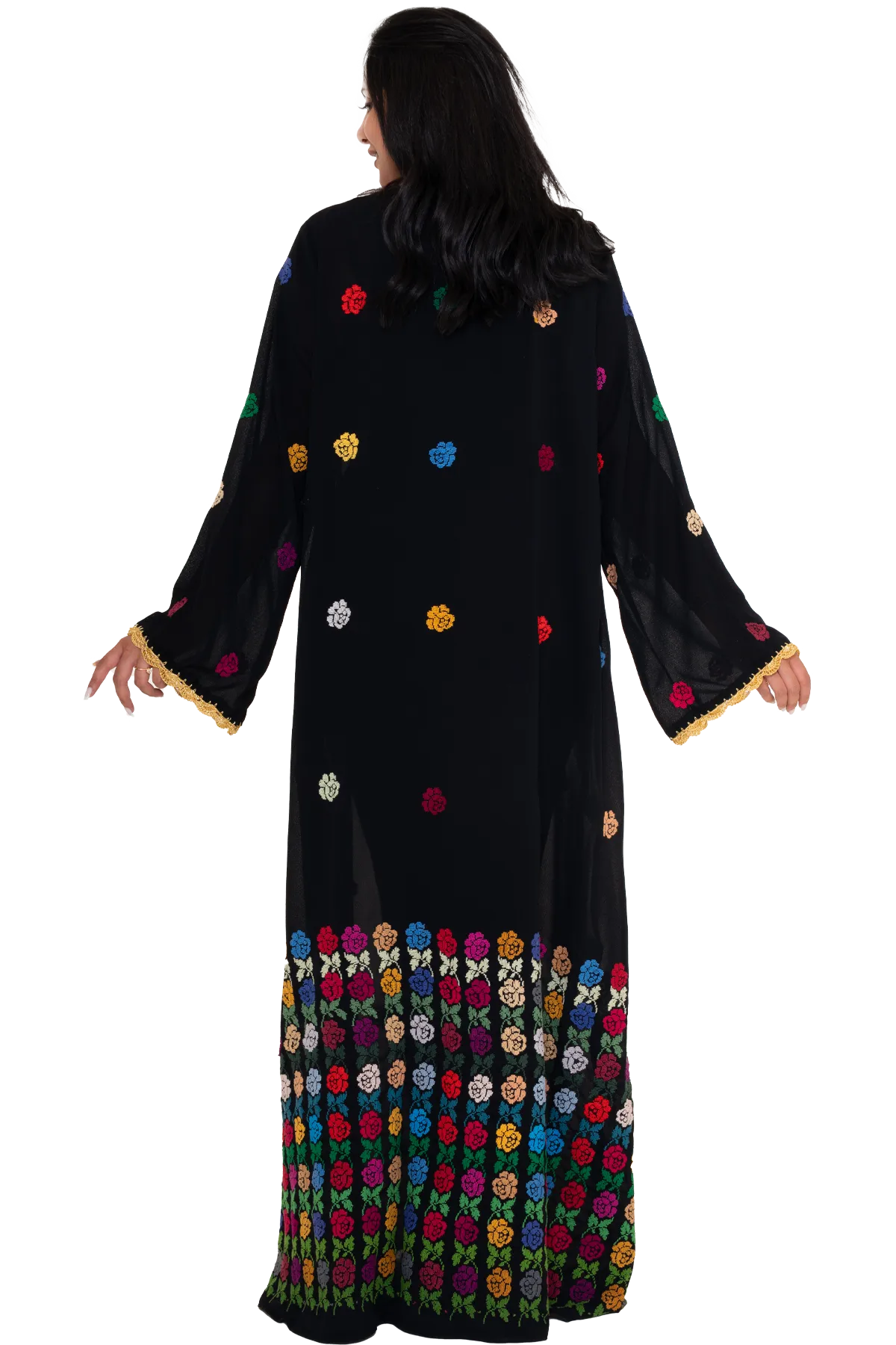 Hand-stitched black bisht