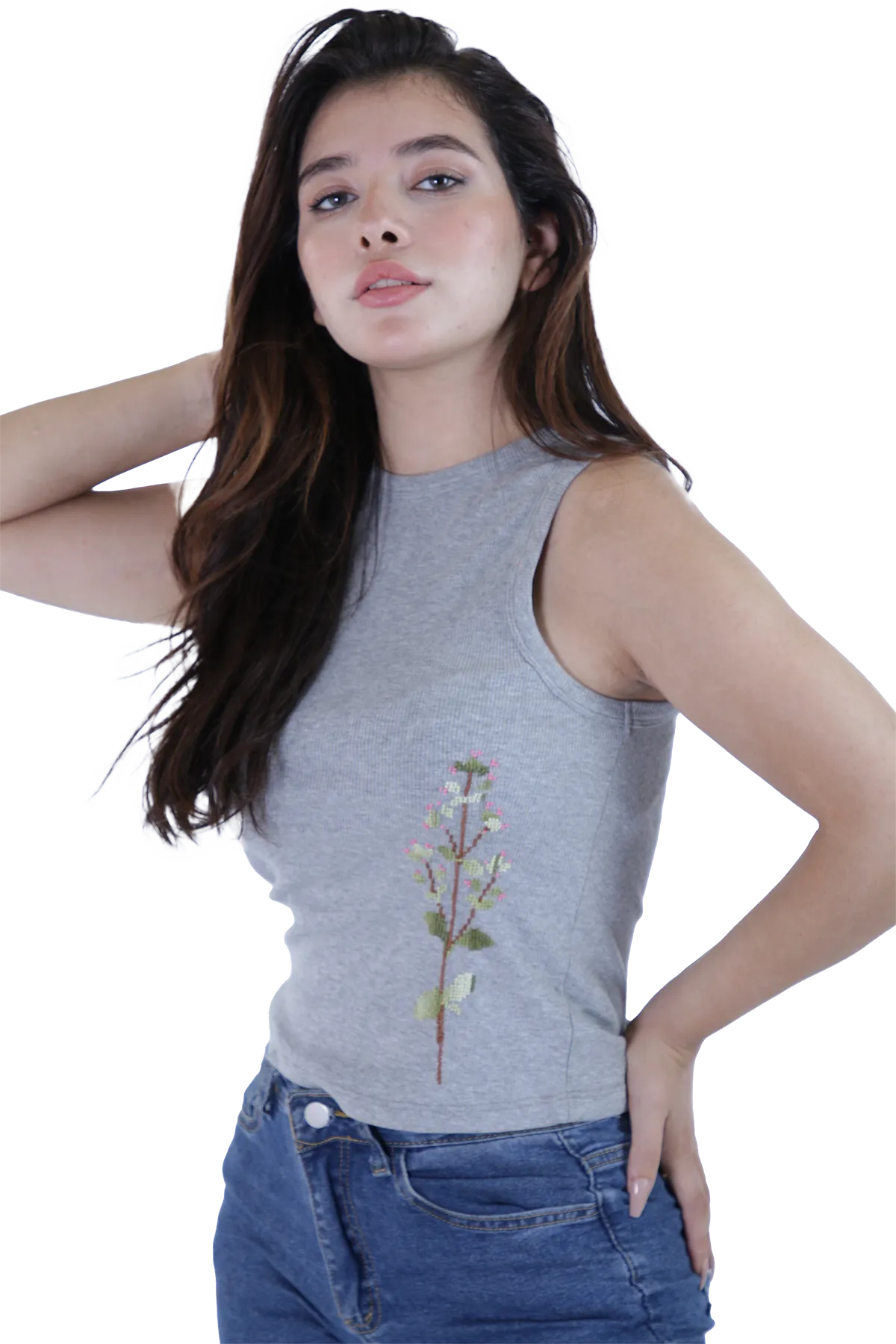 Grey embroidered tank top (Large)