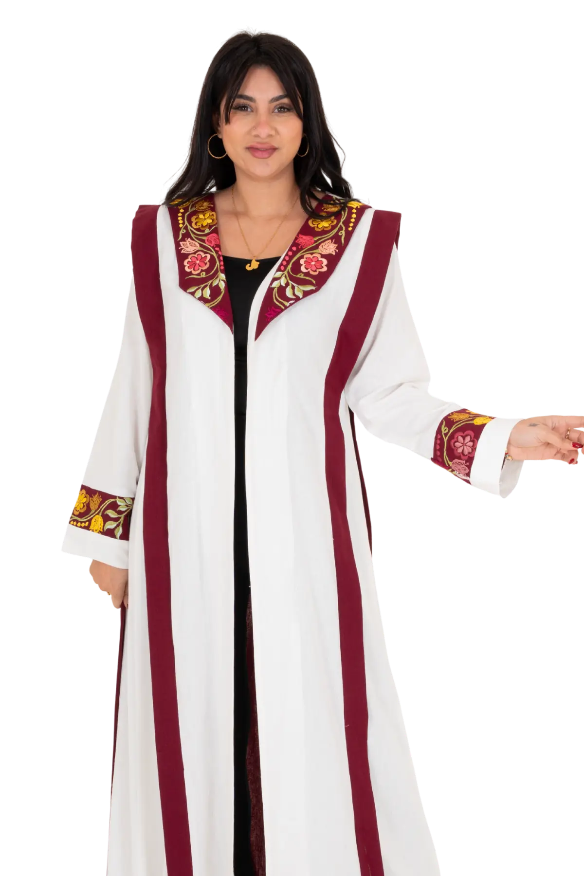 Tara-embroidered Linen Abaya