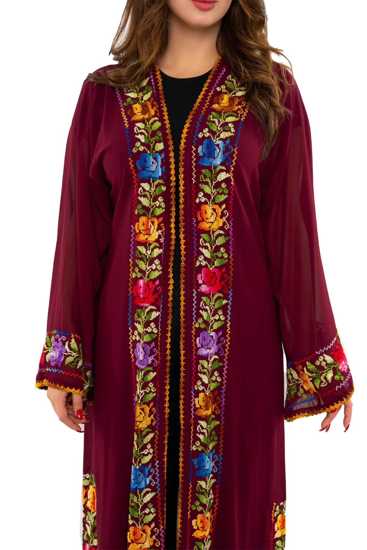 Hand-Embroidered Burgundy Bisht