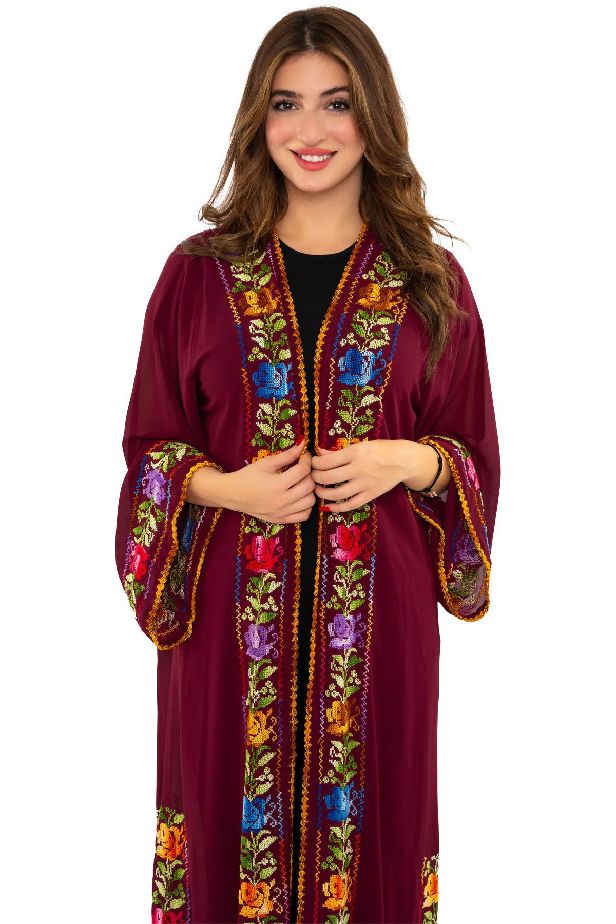 Hand-Embroidered Burgundy Bisht