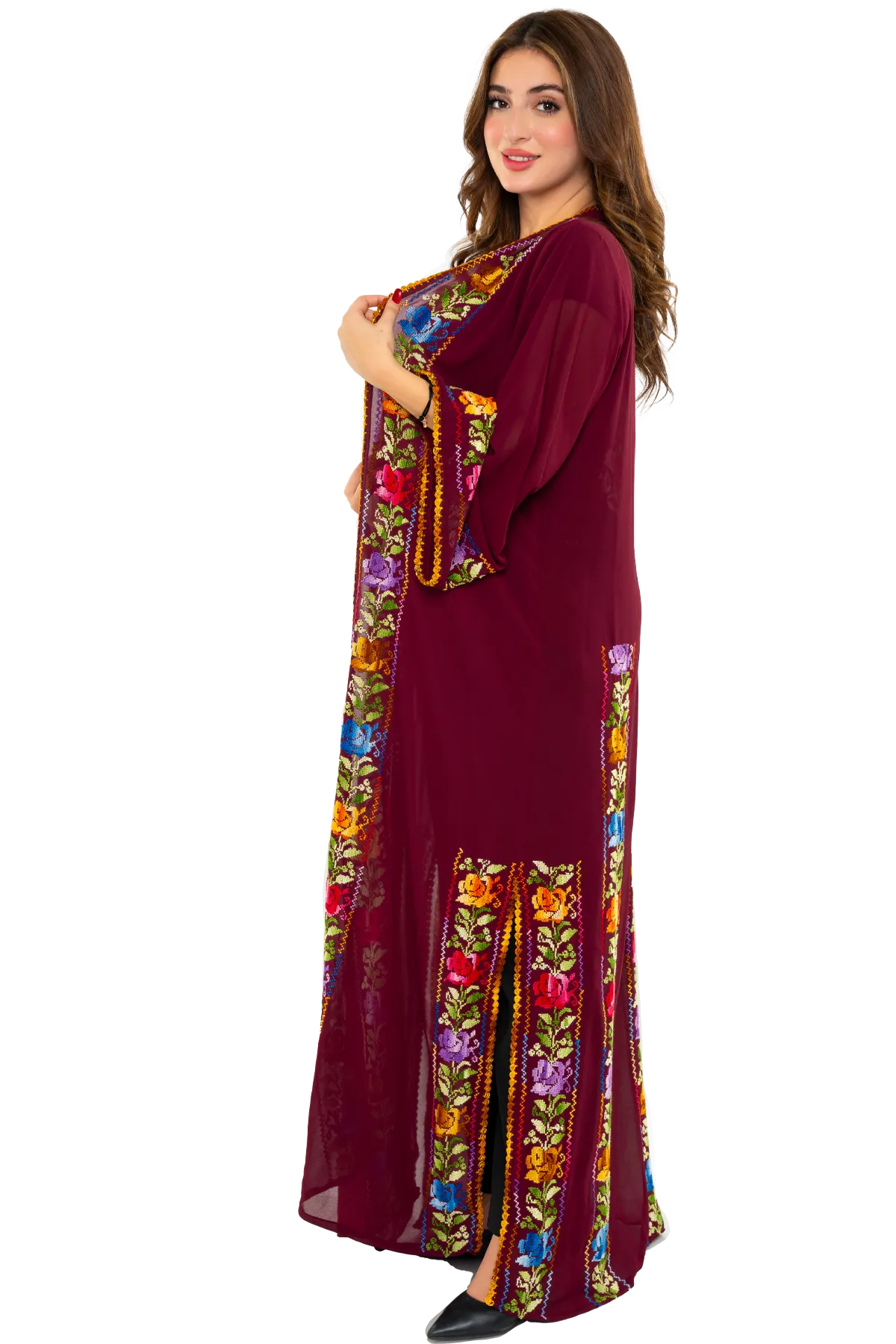 Hand-Embroidered Burgundy Bisht