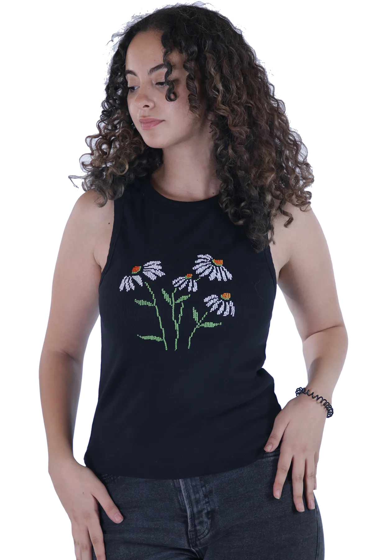 Black embroidered tank top (2X-Large)