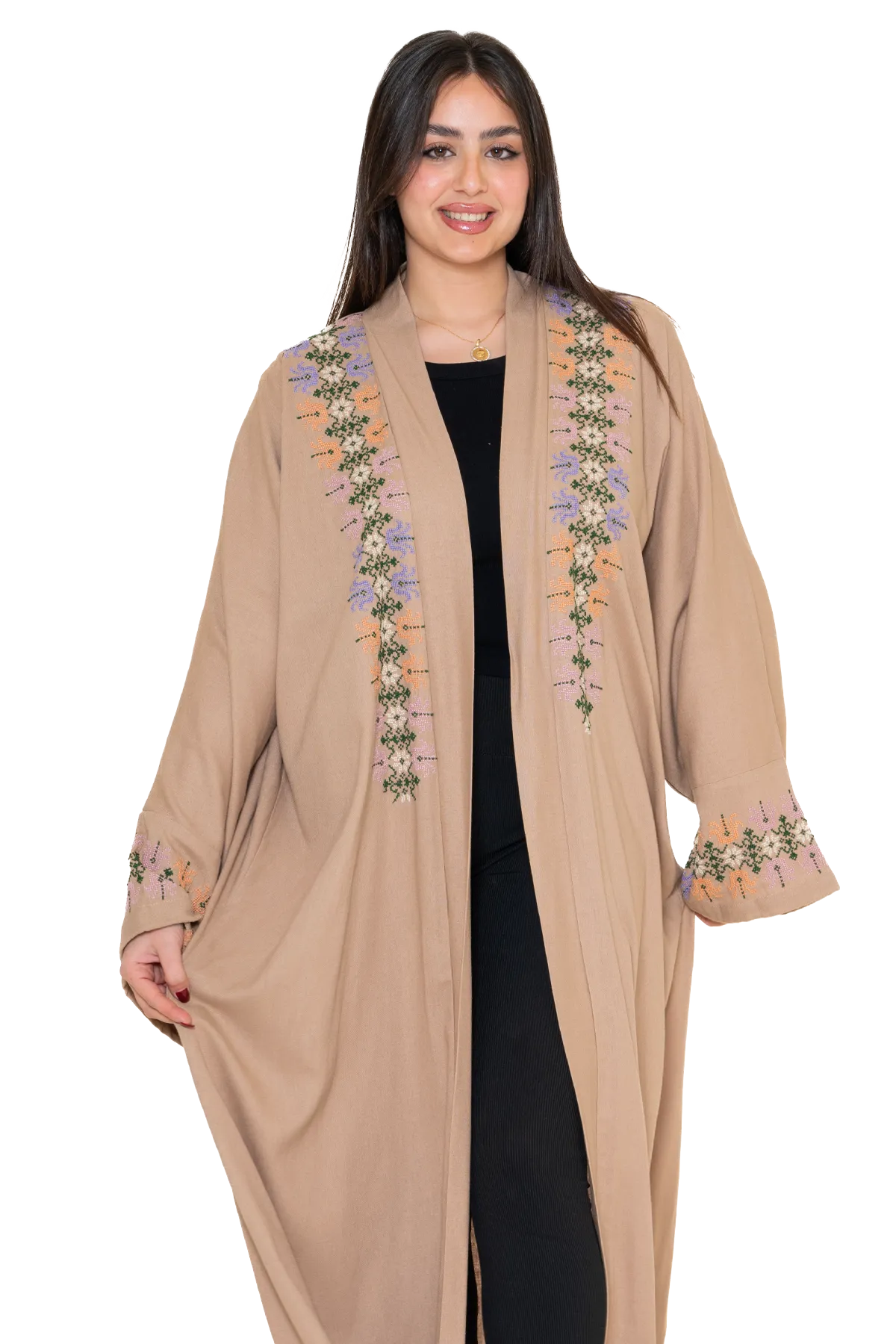 Hand-embroidered Beige bisht