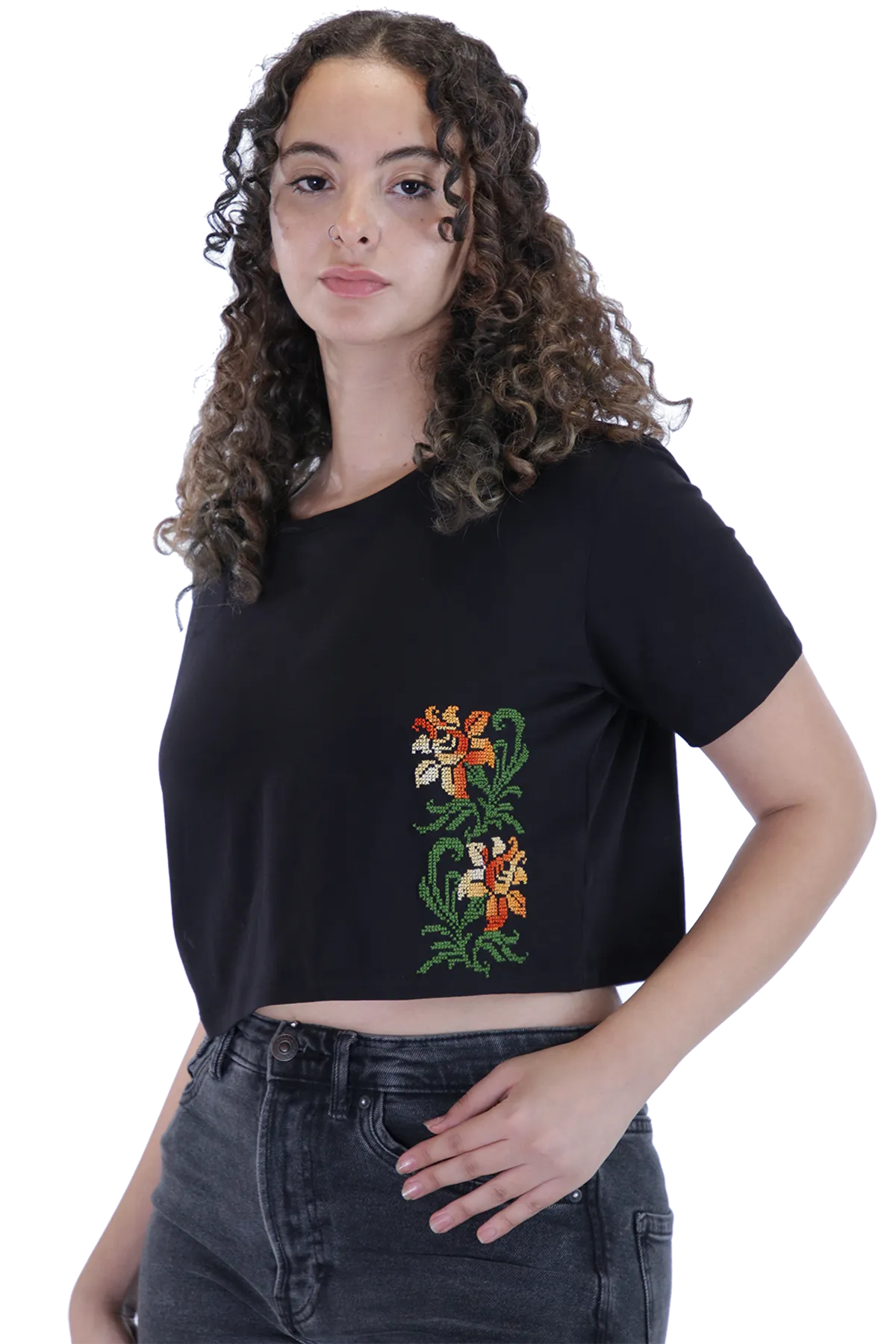 Black embroidered crop top (X-Large)