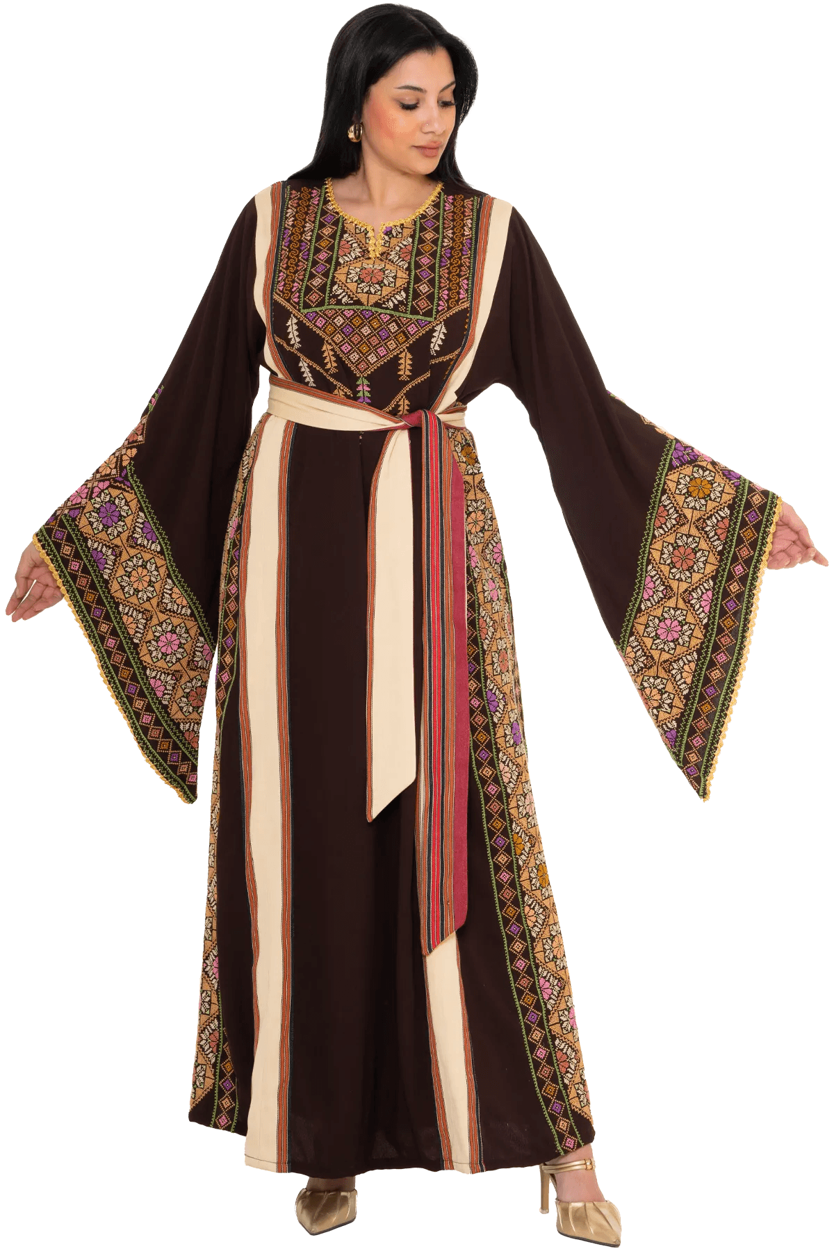 Hand-stitched brown Thoub with Saya
