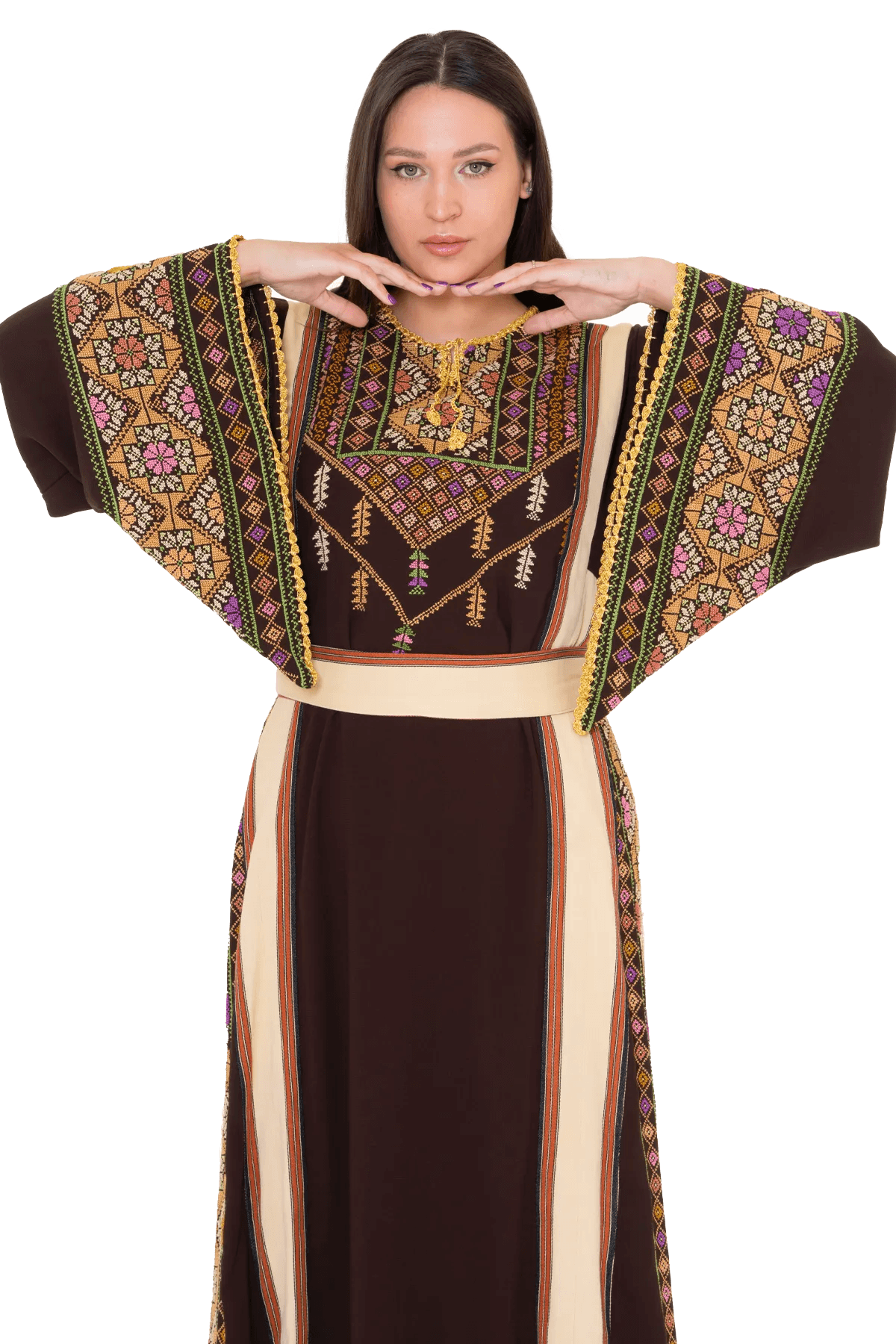 Hand-stitched brown Thoub with Saya