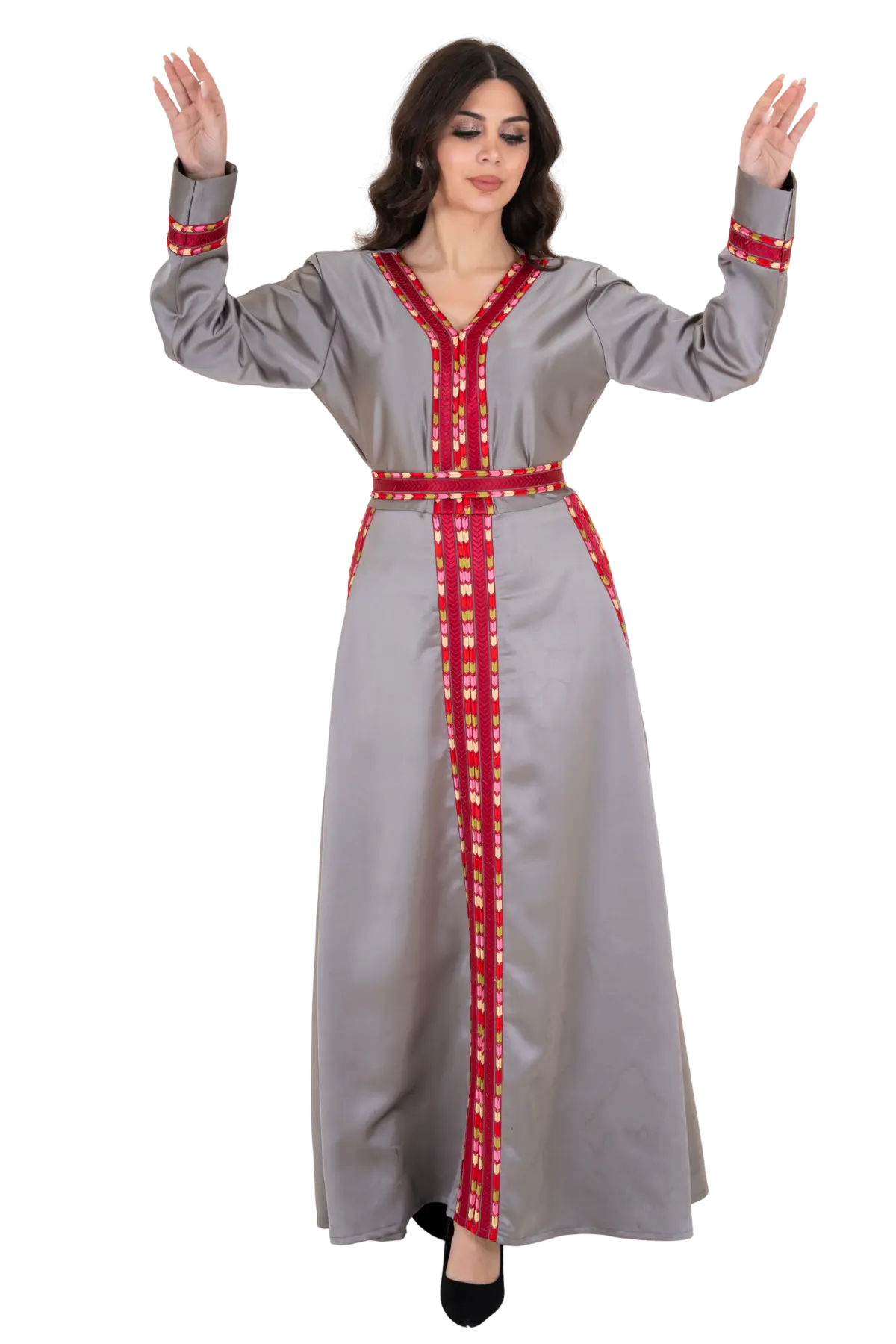 Machine stitched Manajel gray Thoub