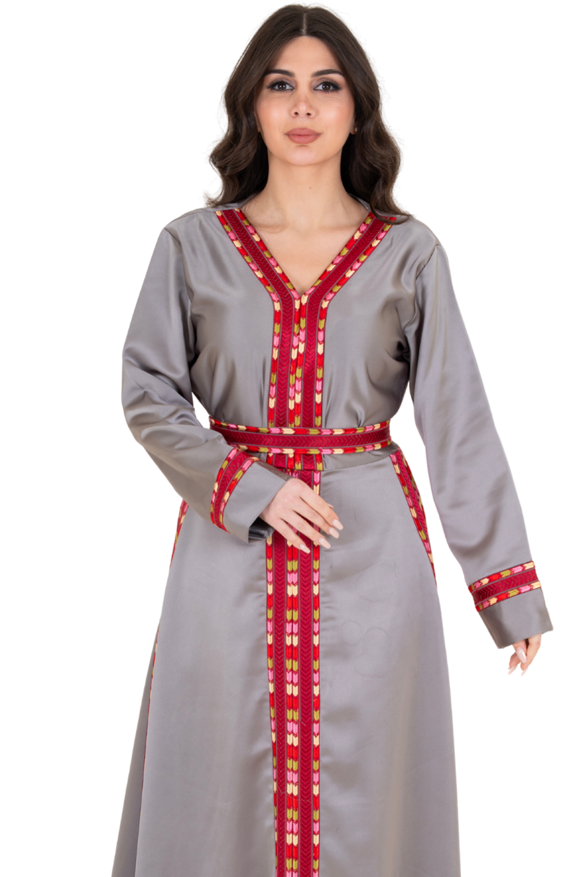 Machine stitched Manajel gray Thoub