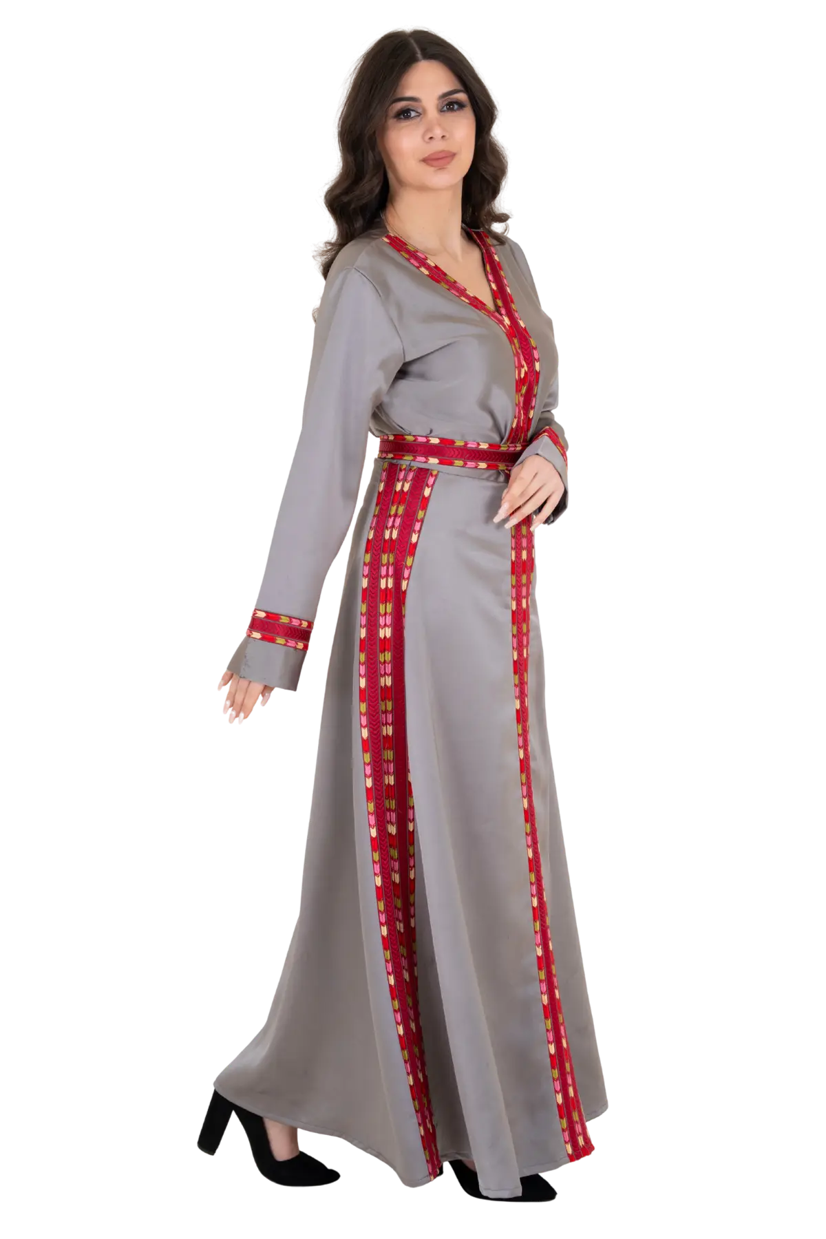 Machine stitched Manajel gray Thoub