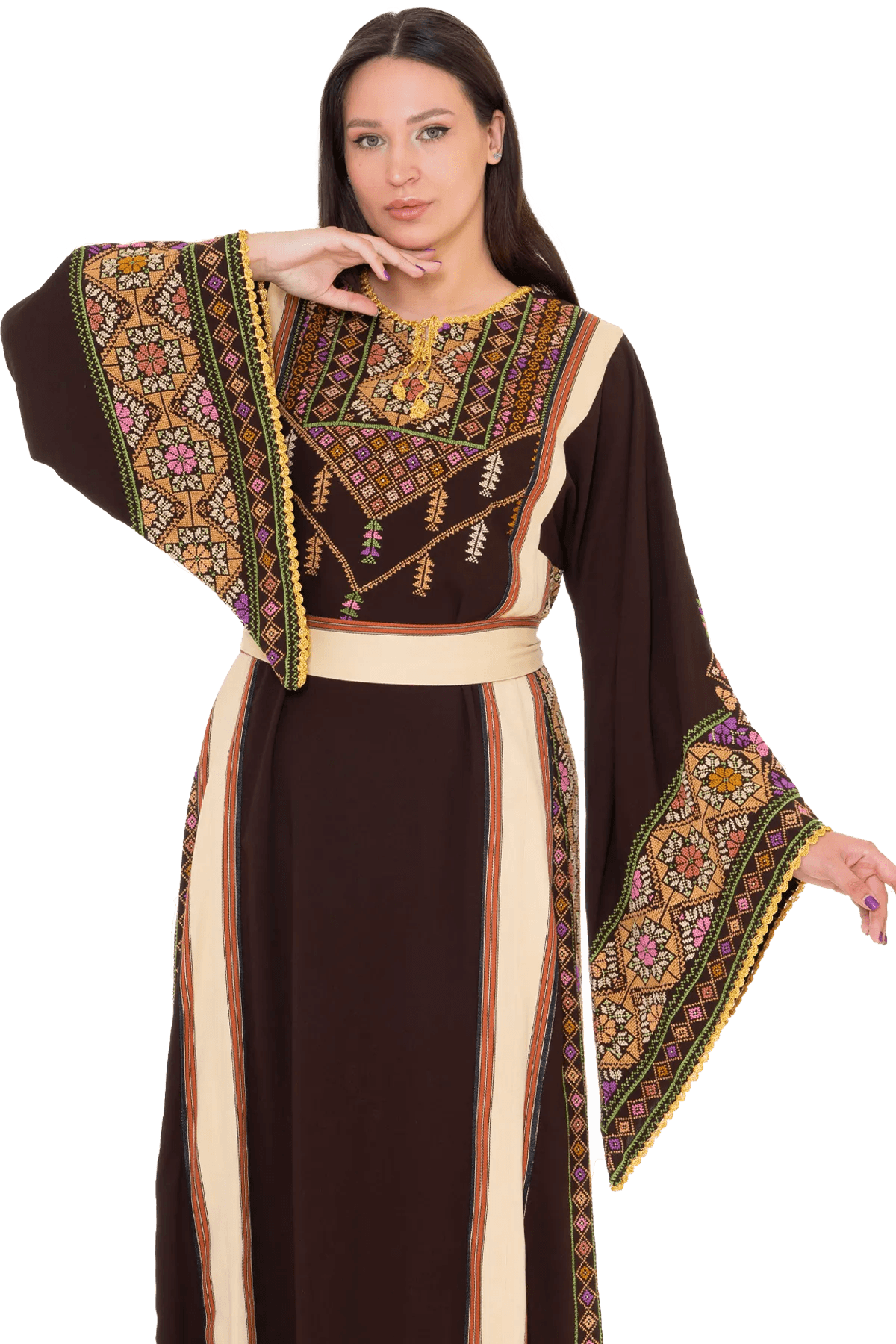 Hand-stitched brown Thoub with Saya