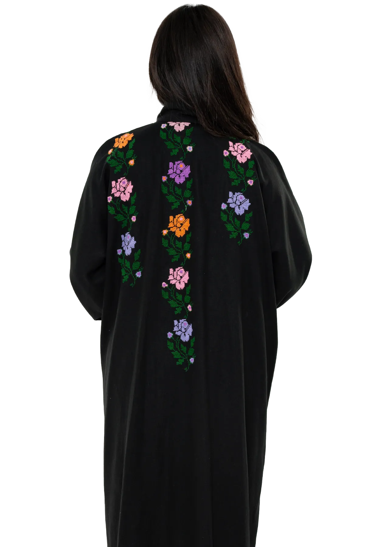 Hand-embroidered linen bisht