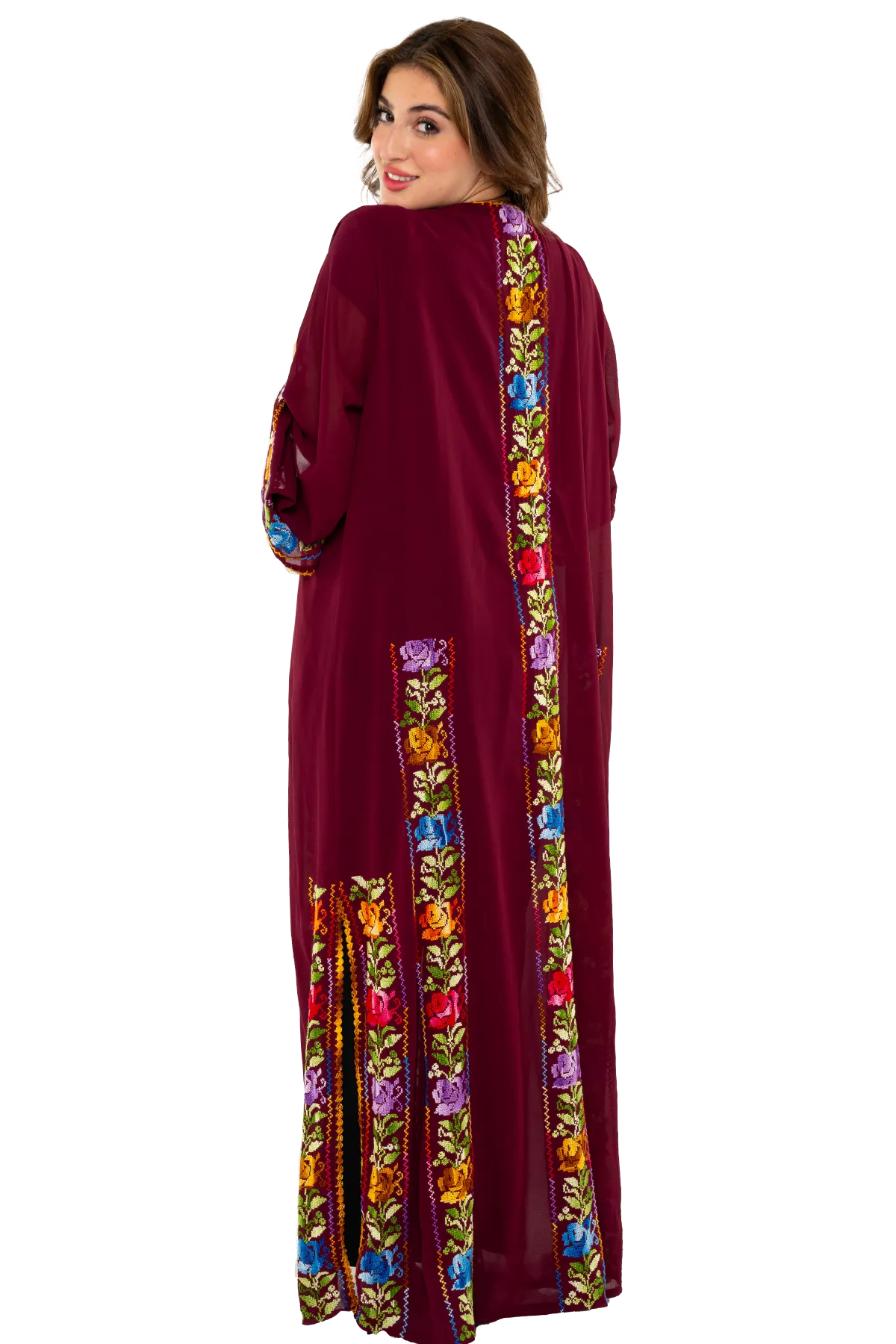 Hand-Embroidered Burgundy Bisht