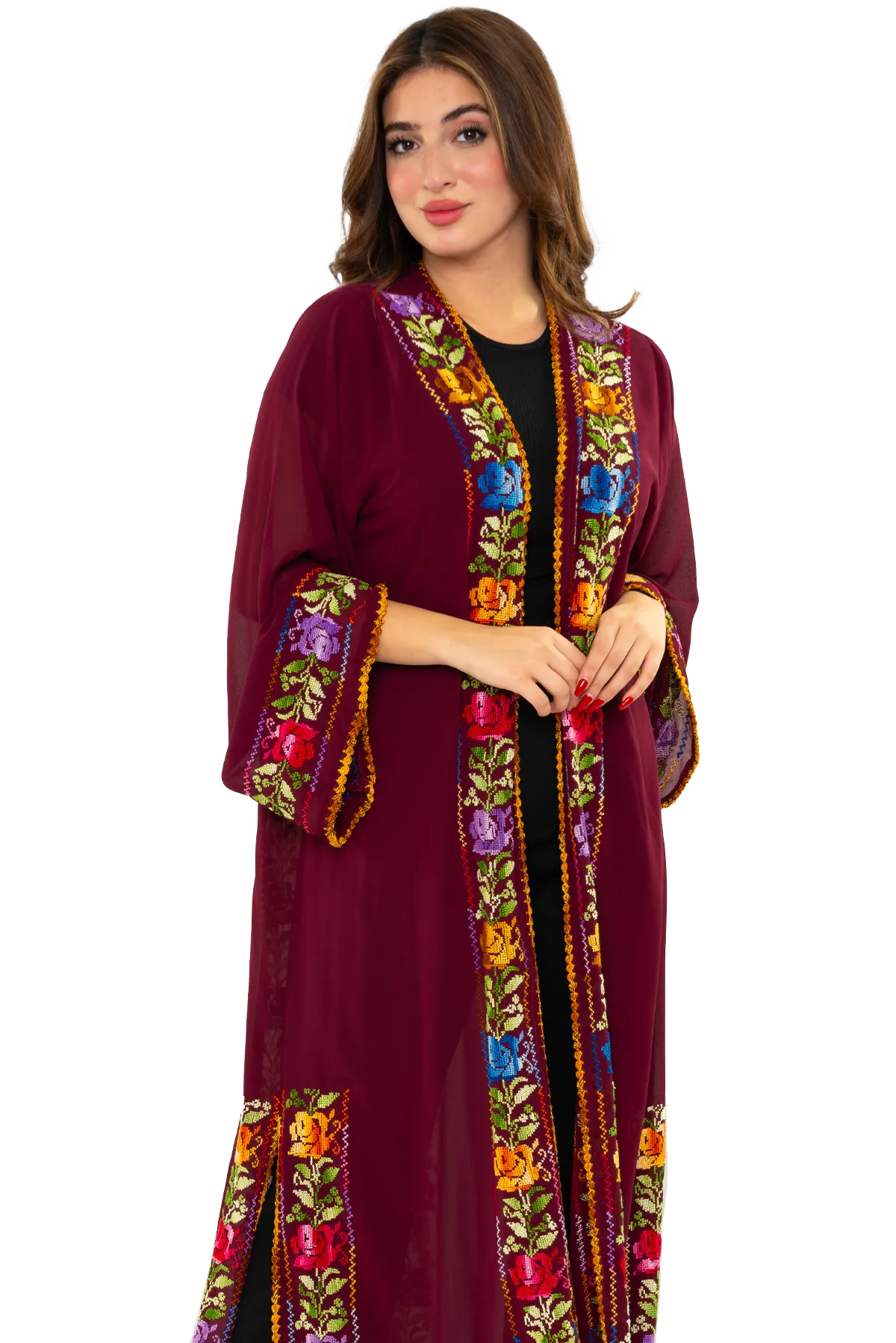 Hand-Embroidered Burgundy Bisht