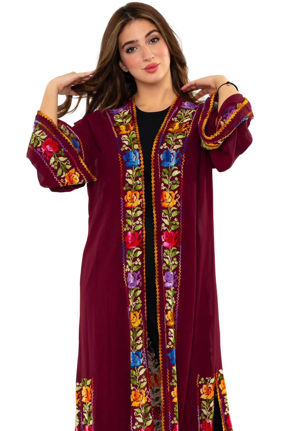 Hand-Embroidered Burgundy Bisht