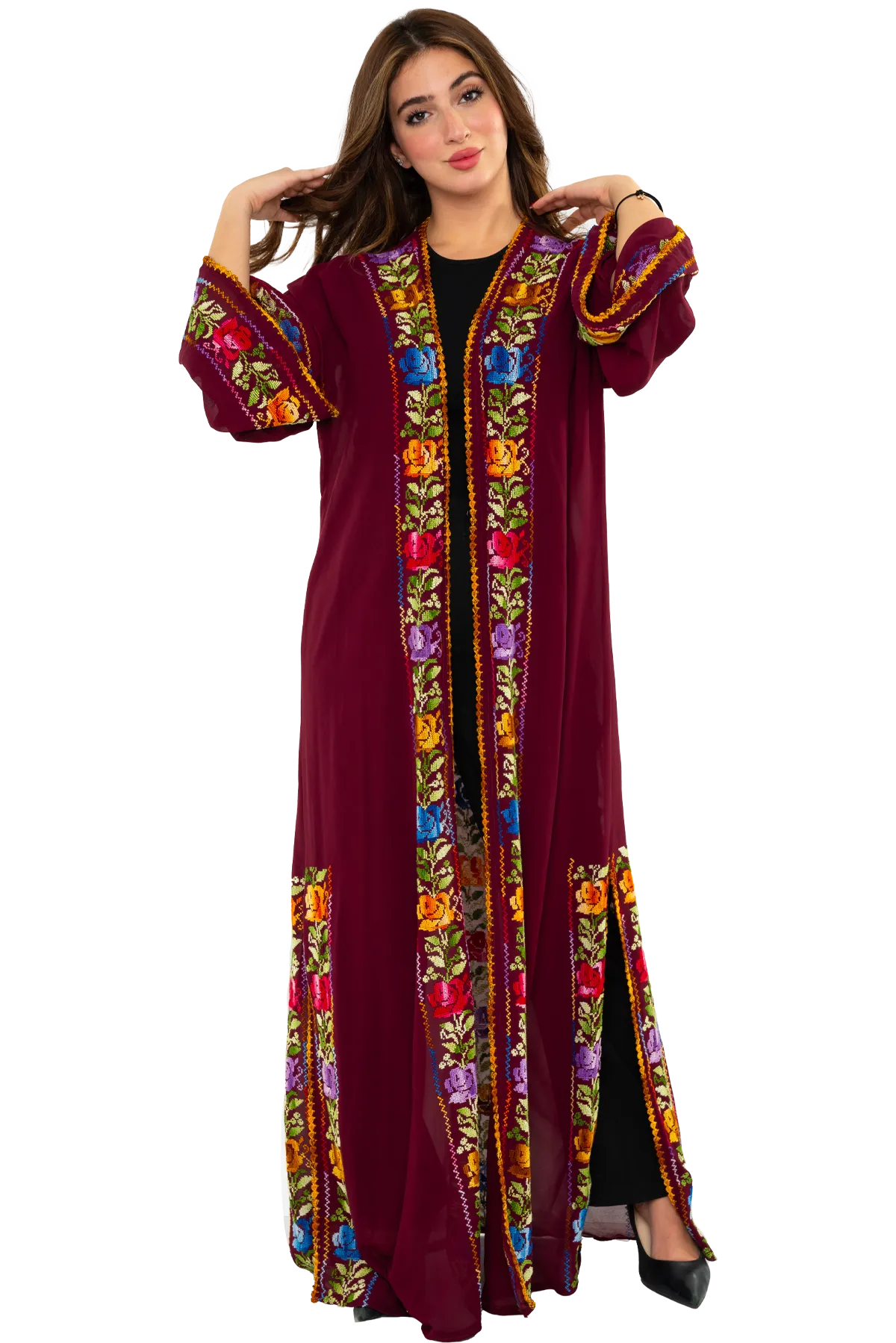 Hand-Embroidered Burgundy Bisht