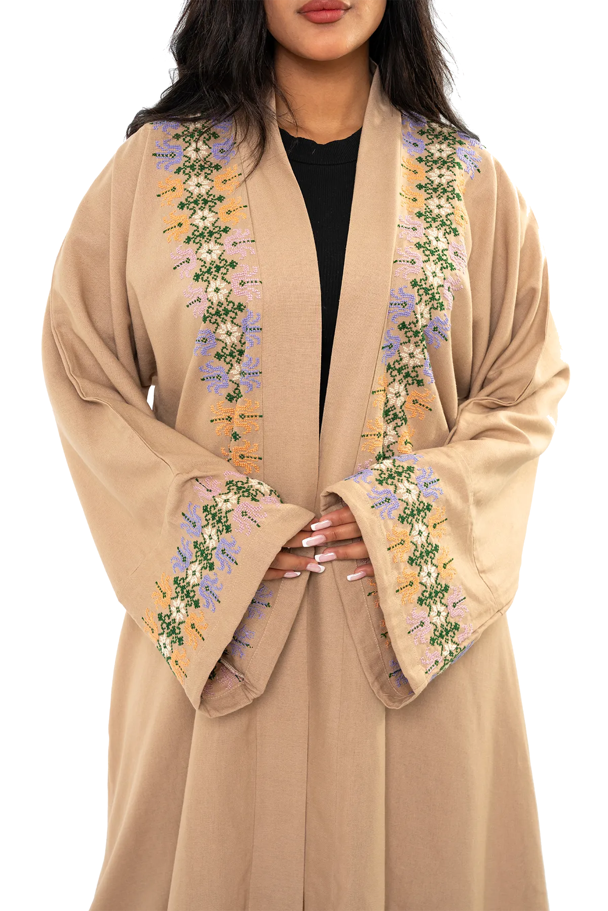 Hand-embroidered Beige bisht