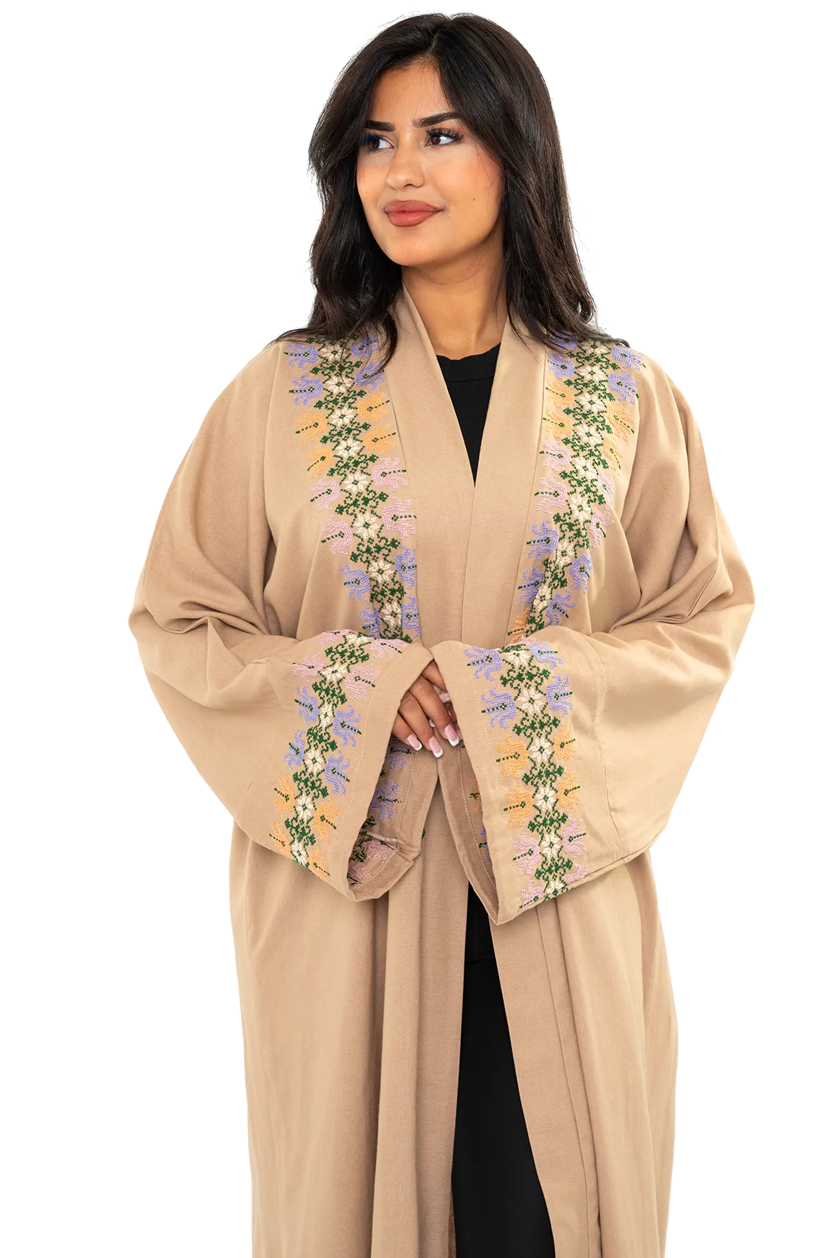 Hand-embroidered Beige bisht