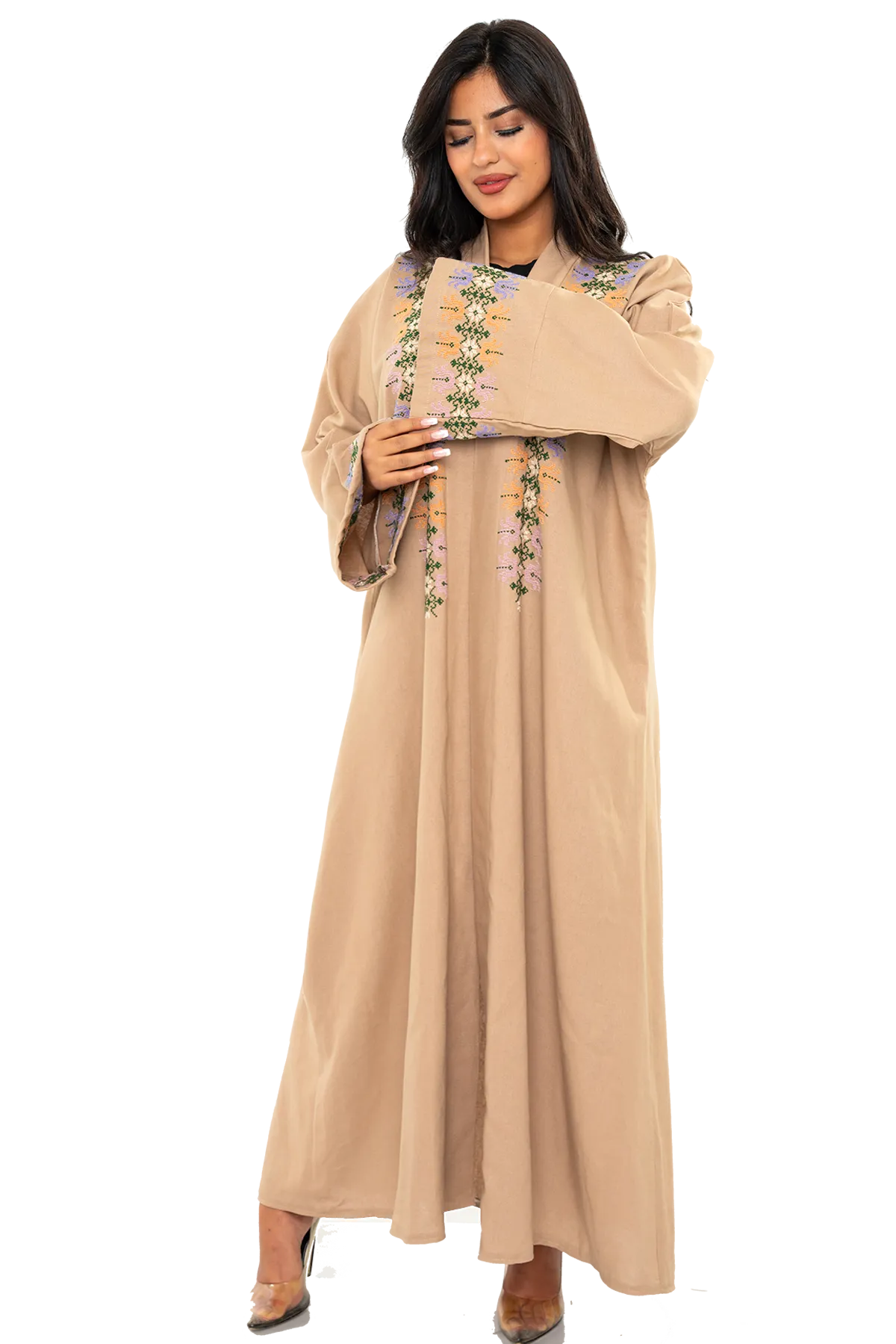 Hand-embroidered Beige bisht