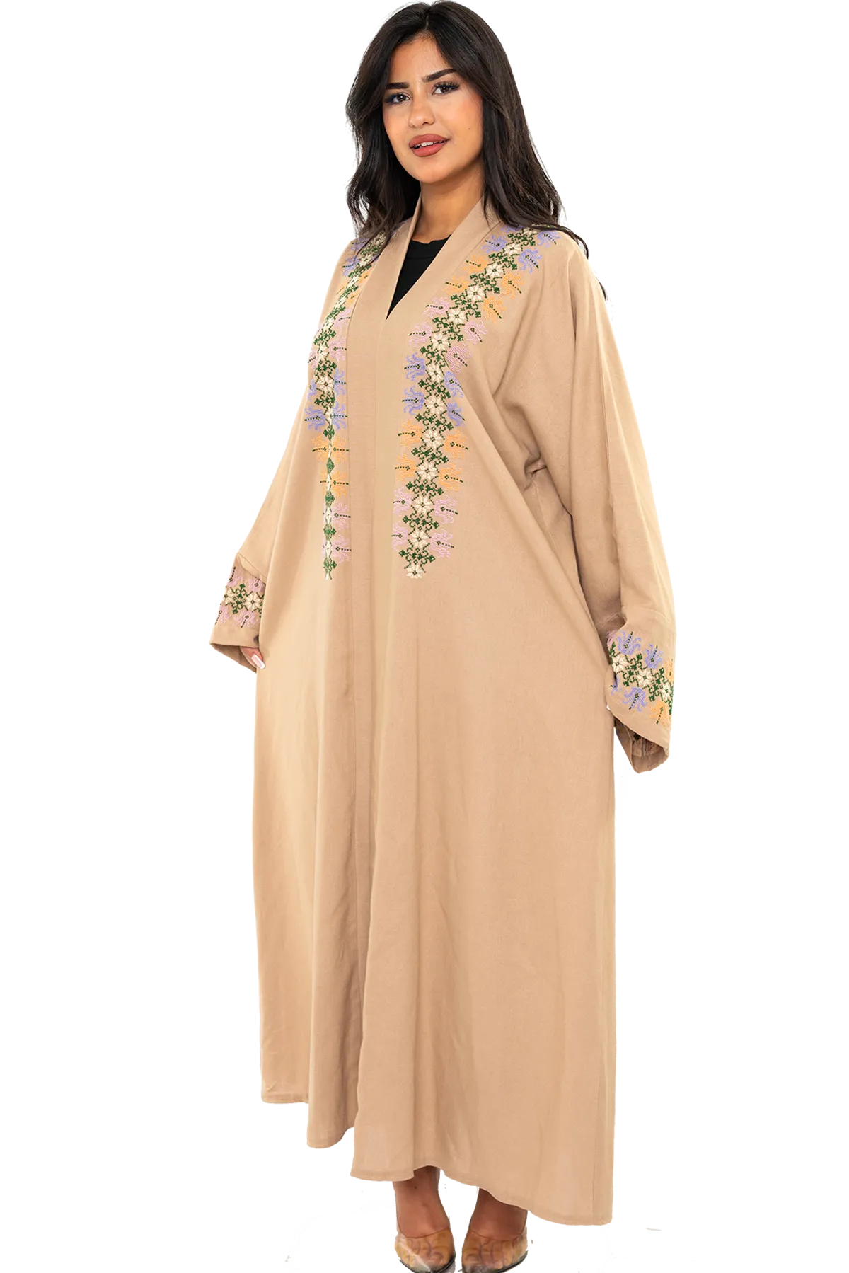 Hand-embroidered Beige bisht