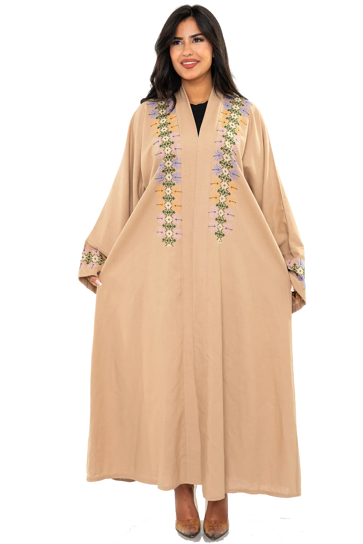 Hand-embroidered Beige bisht