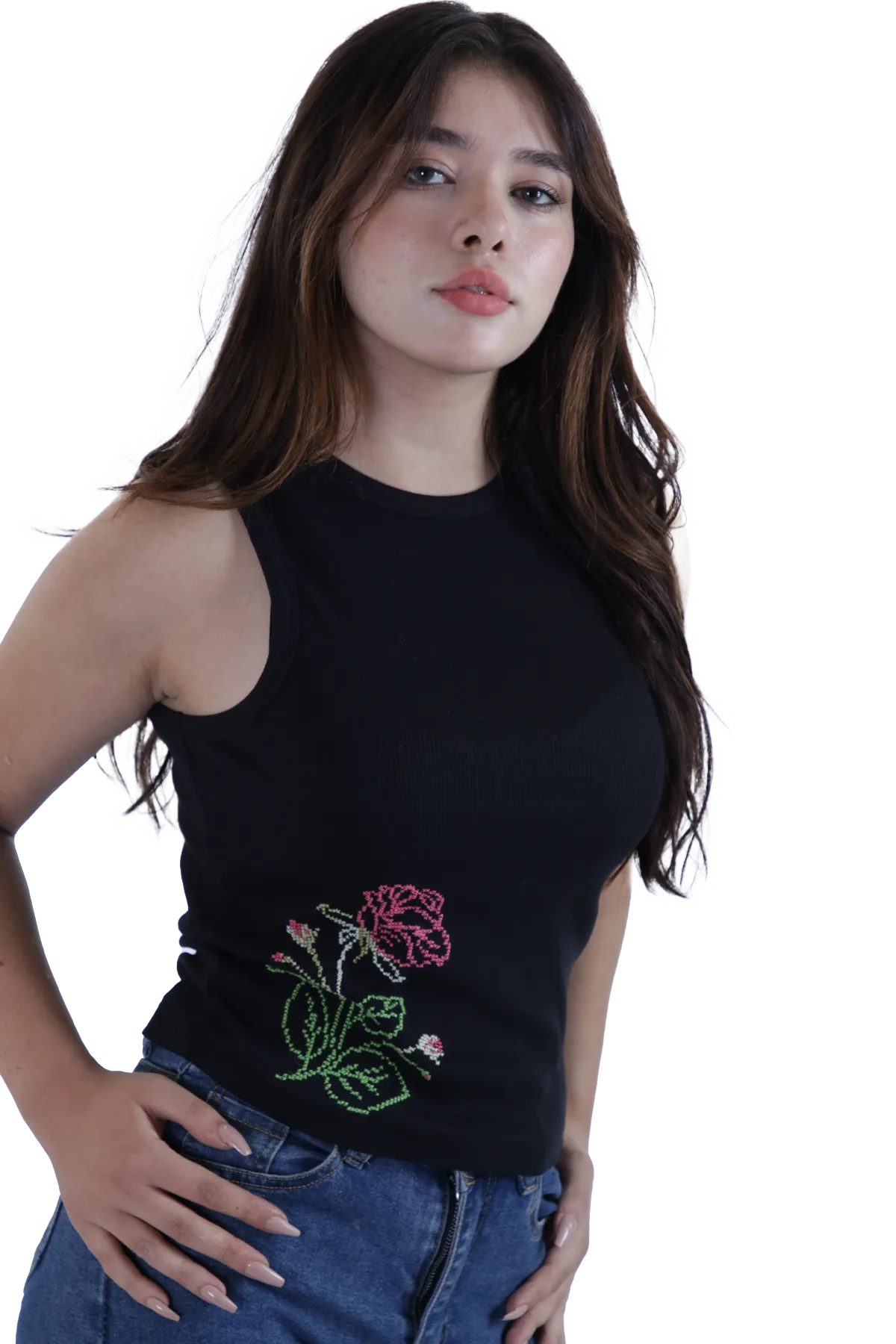 Black embroidered tank top (Large)