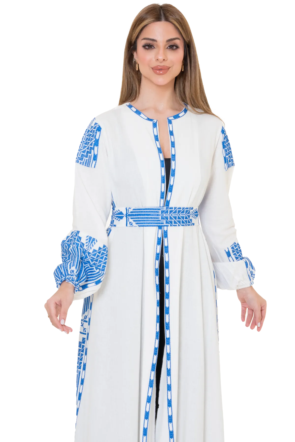 Linen white & blue bisht